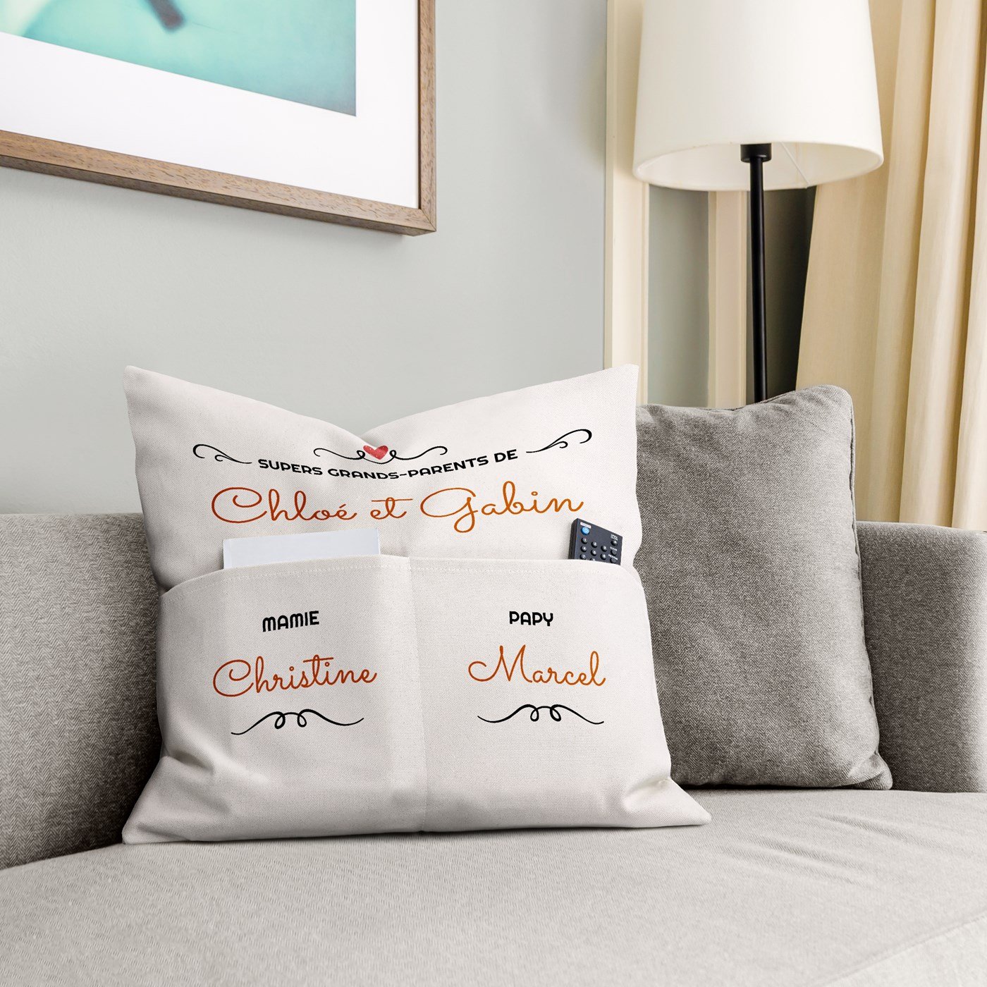 Almohada de algodón Murrano con bolsillos para guardar para abuelos