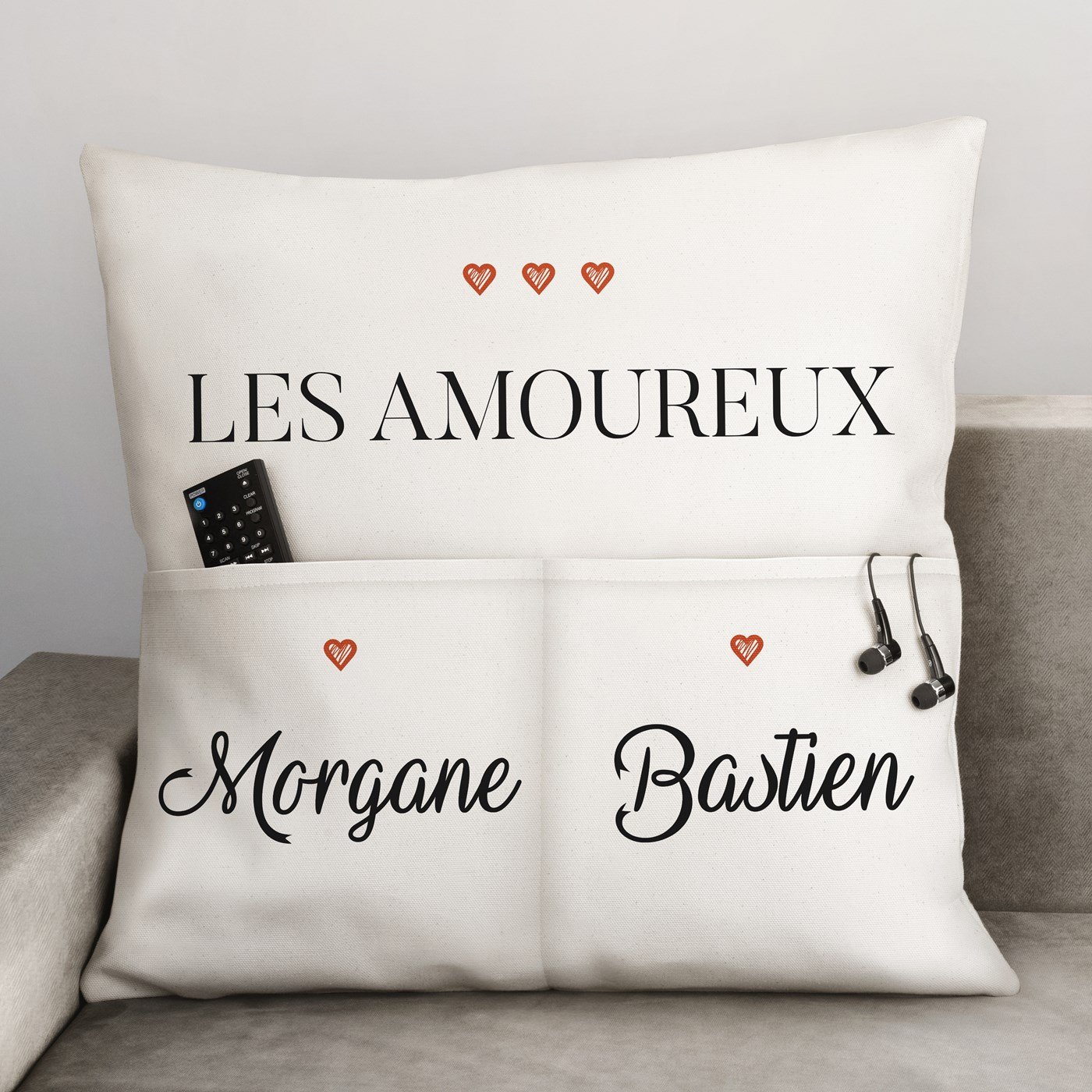 Almohada de algodón Murrano con bolsos de almacenamiento personalizados para recién casados