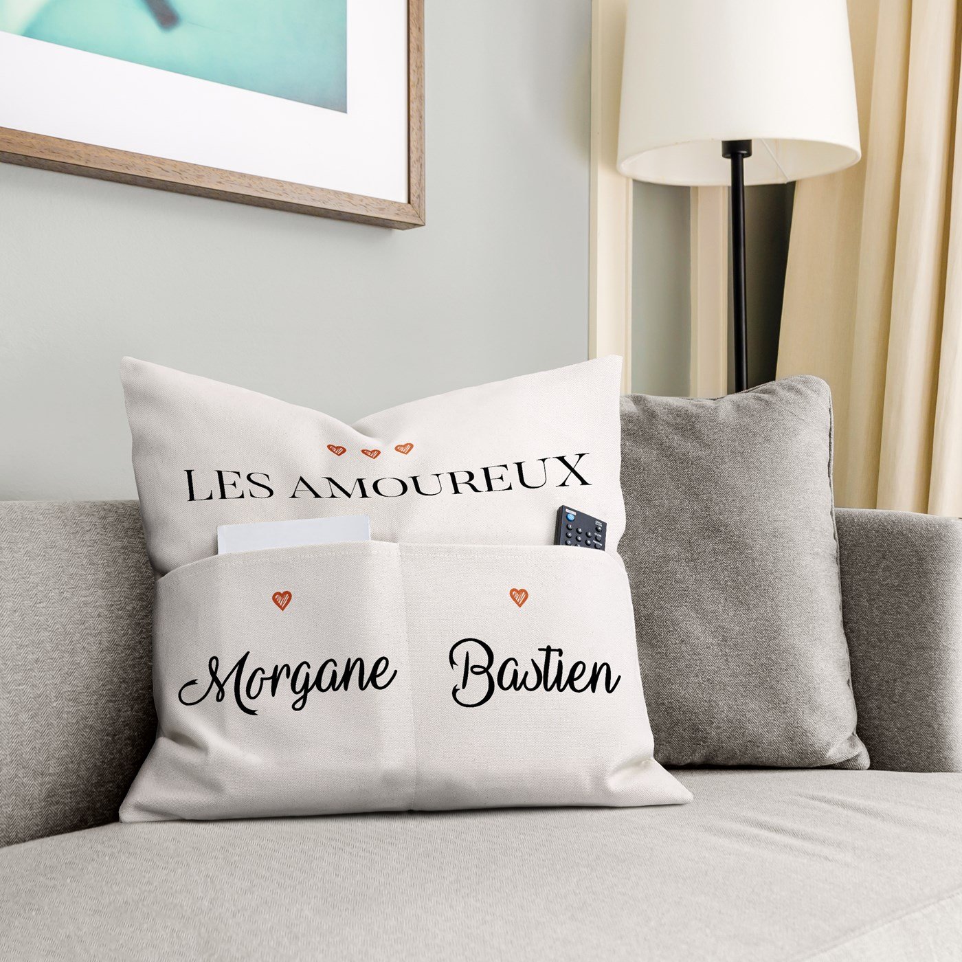 Almohada de algodón Murrano con bolsos de almacenamiento personalizados para recién casados