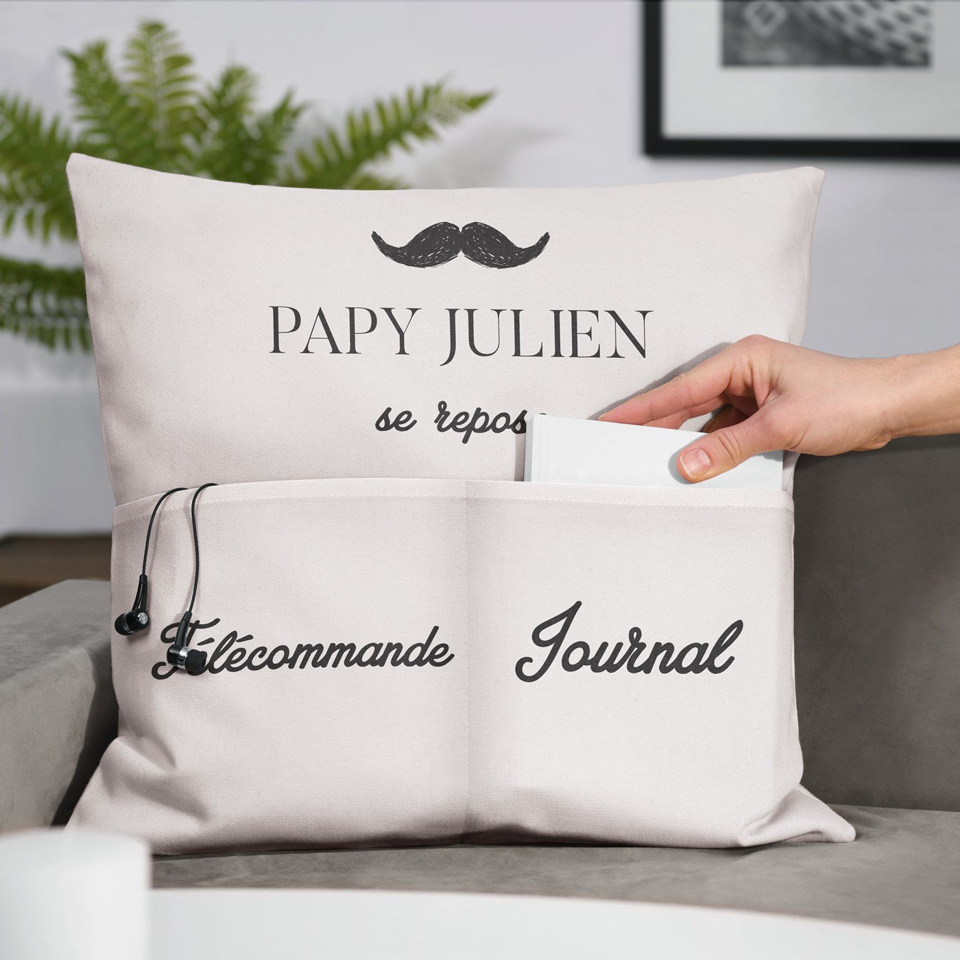 Almohada de algodón Murrano con bolsillos para el cumpleaños de abuelito