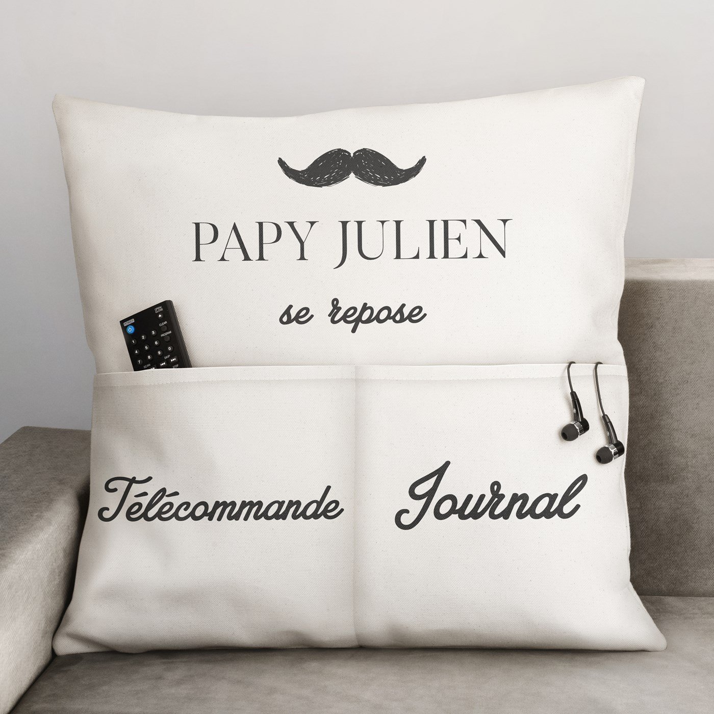 Almohada de algodón Murrano con bolsillos para el cumpleaños de abuelito