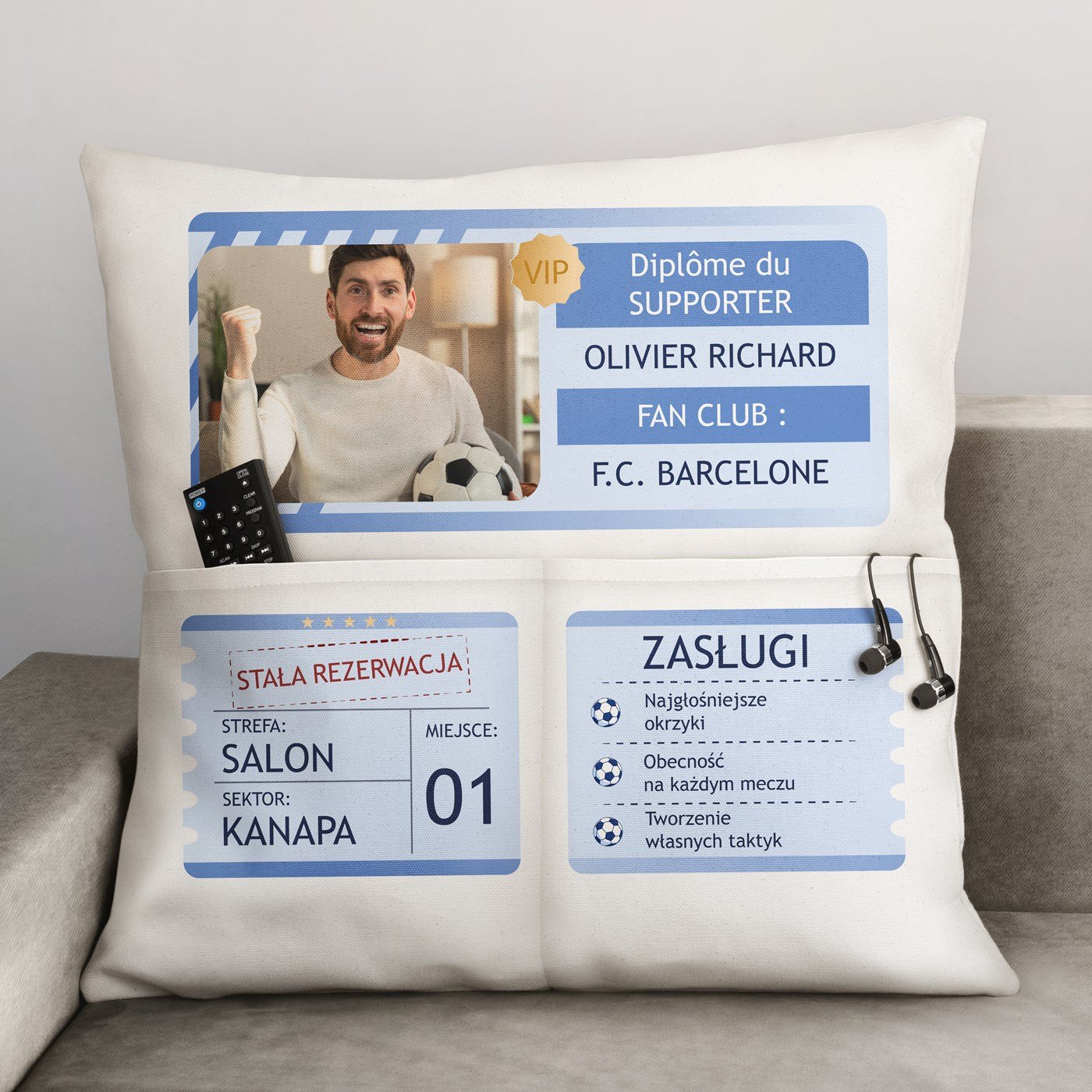 Almohada de algodón Murrano con bolsillos de almacenamiento y foto personalizada para el cumpleaños del padre