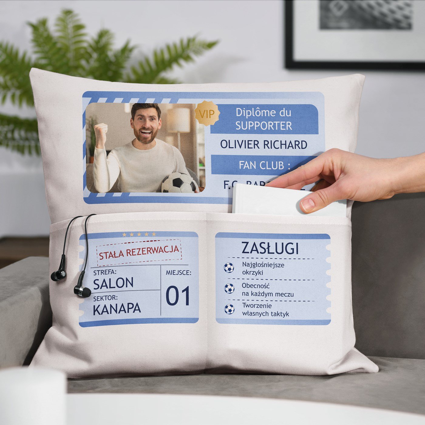 Almohada de algodón Murrano con bolsillos de almacenamiento y foto personalizada para el cumpleaños del padre
