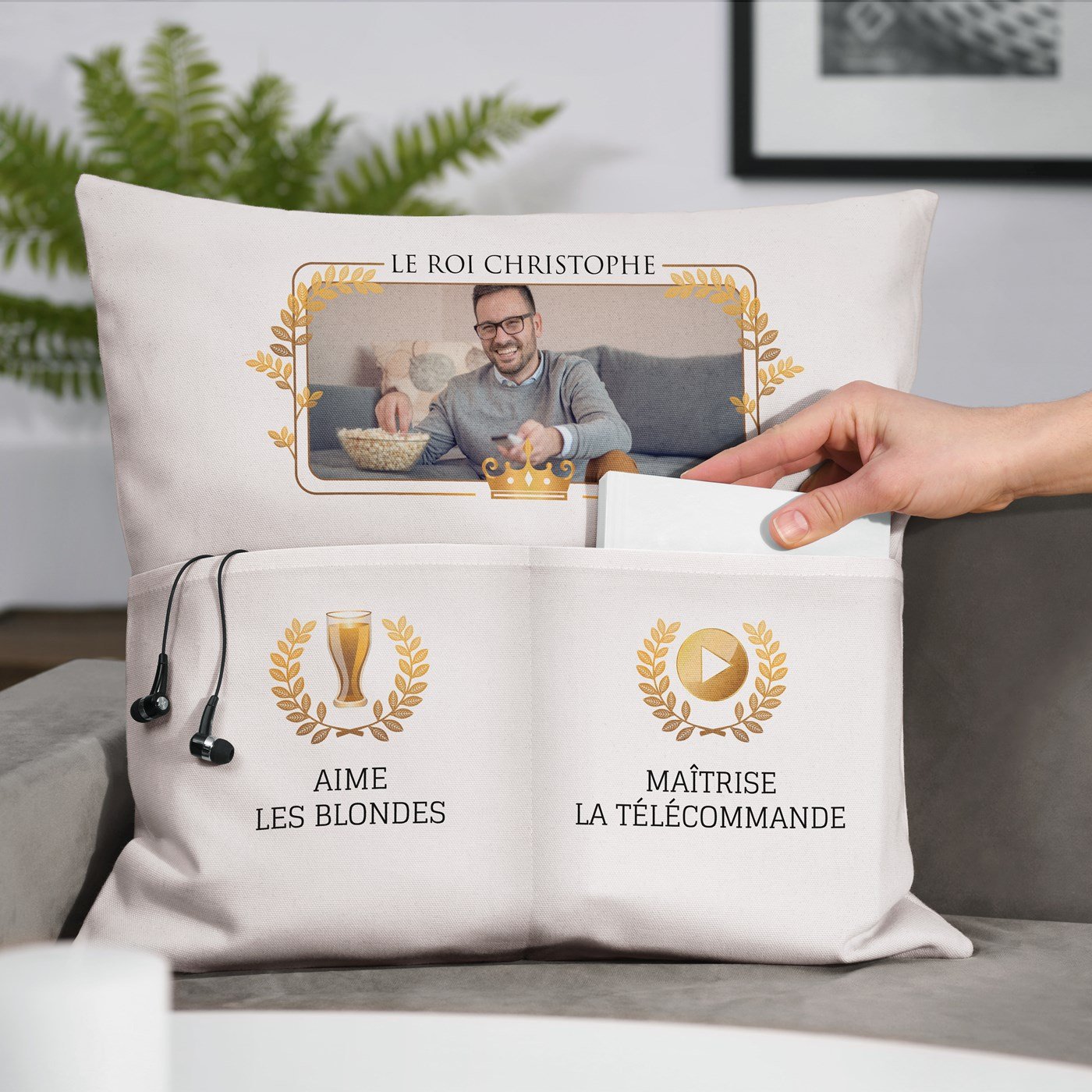 Almohada de algodón Murrano con bolsillos de almacenamiento y foto personalizada para el cumpleaños de un colega