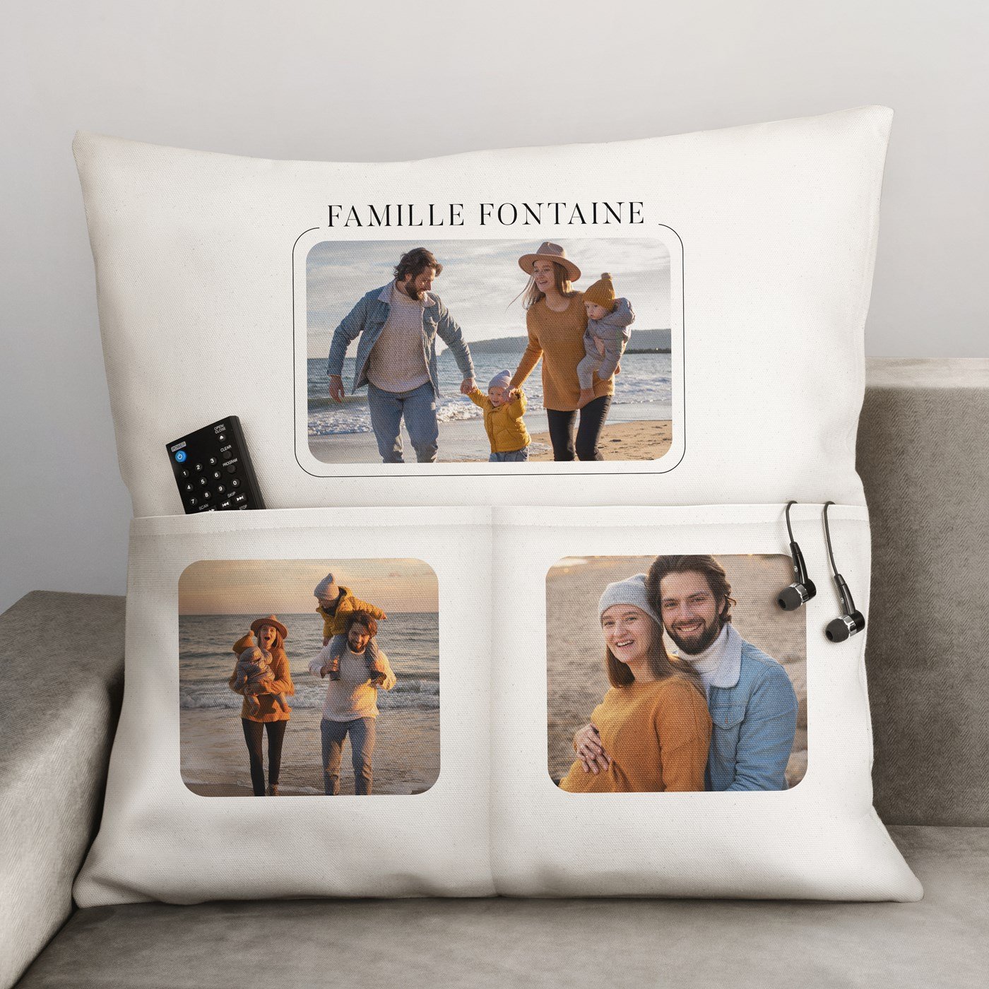 Almohada de algodón Murrano con bolsillos de almacenamiento y foto personalizada para amigos por el aniversario de bodas