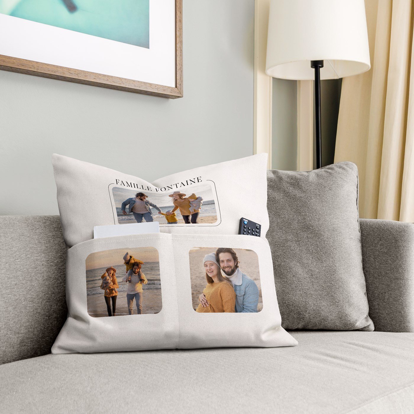 Oreiller en coton Murrano avec poches de rangement et photo personnalisée pour des amis pour l'anniversaire de mariage