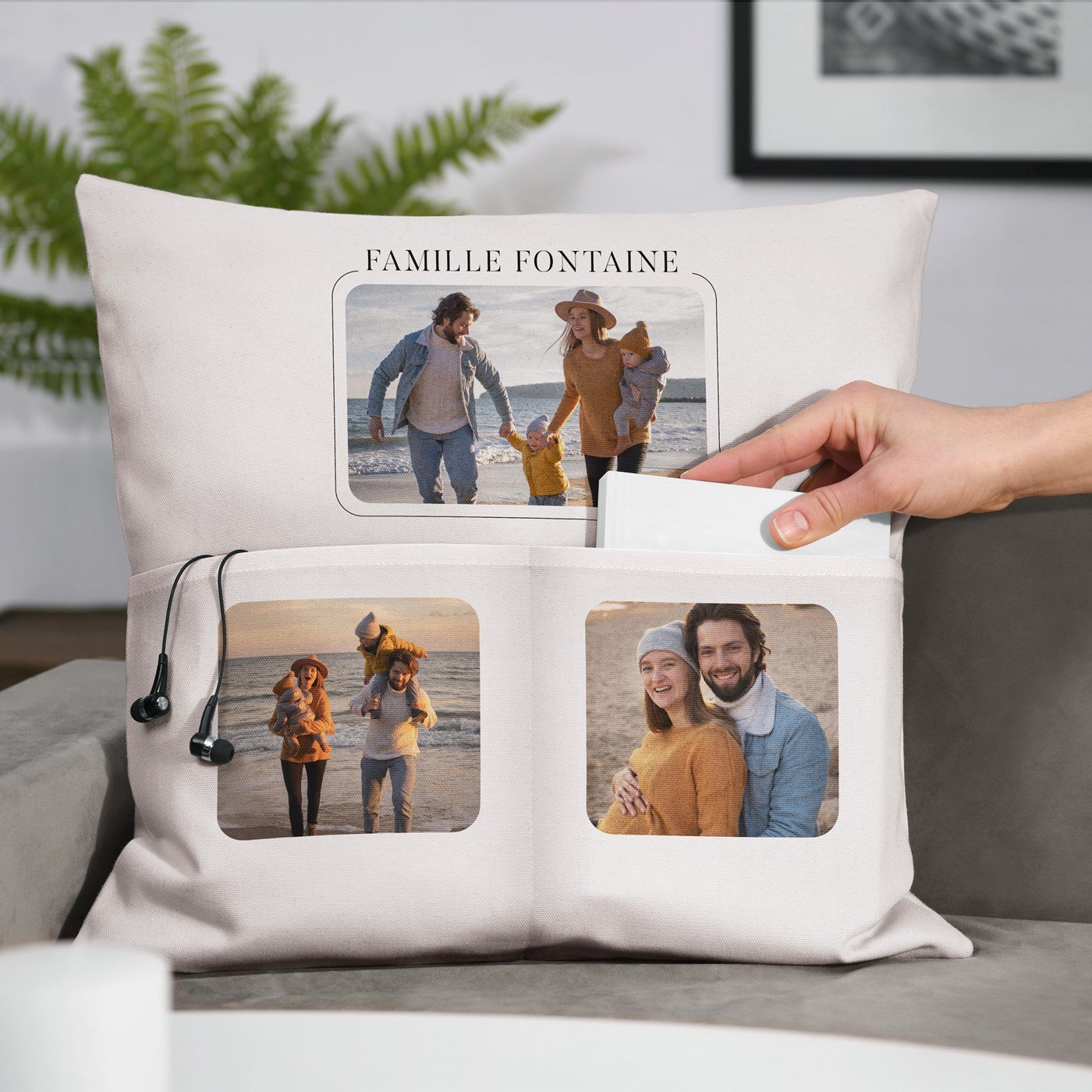 Oreiller en coton Murrano avec poches de rangement et photo personnalisée pour des amis pour l'anniversaire de mariage