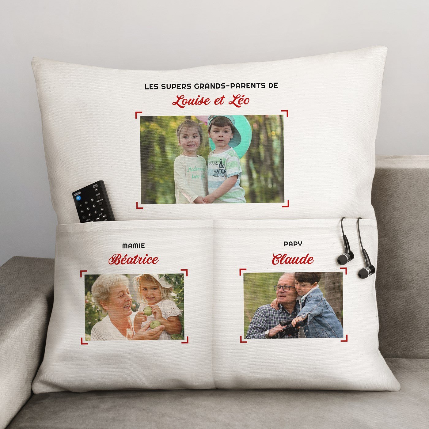 Almohada de algodón Murrano con bols de almacenamiento y foto personalizada para los abuelos en su aniversario de boda