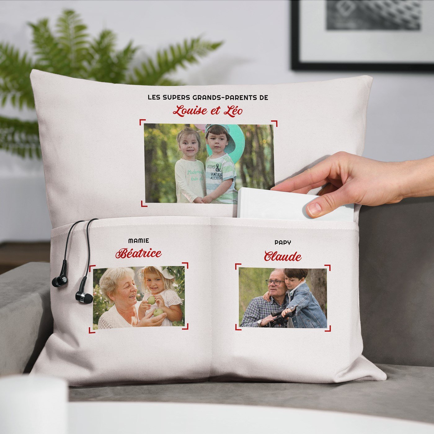 Almohada de algodón Murrano con bols de almacenamiento y foto personalizada para los abuelos en su aniversario de boda