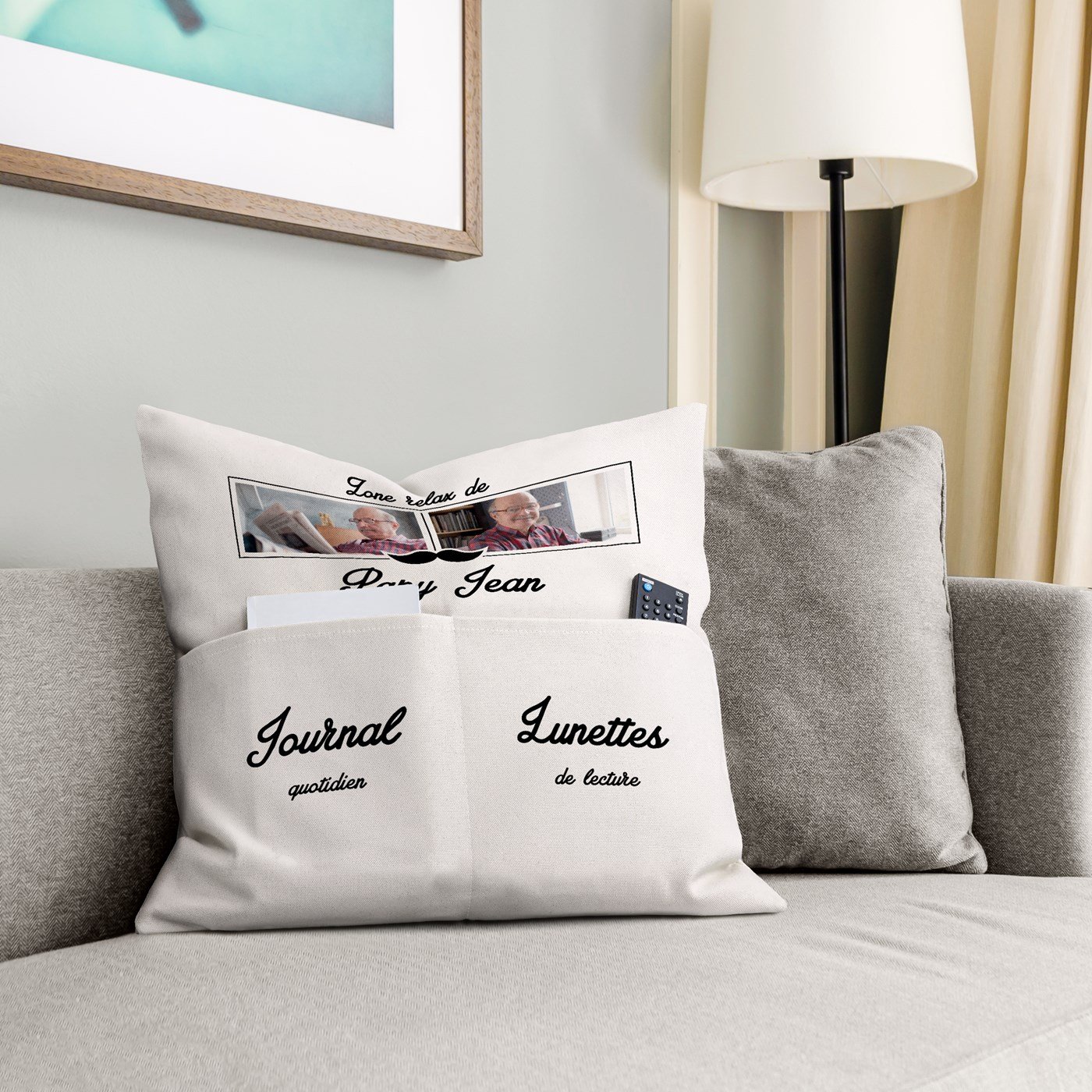 Almohada de algodón Murrano con bolsillos de almacenamiento y foto personalizada para el Día de los Abuelos