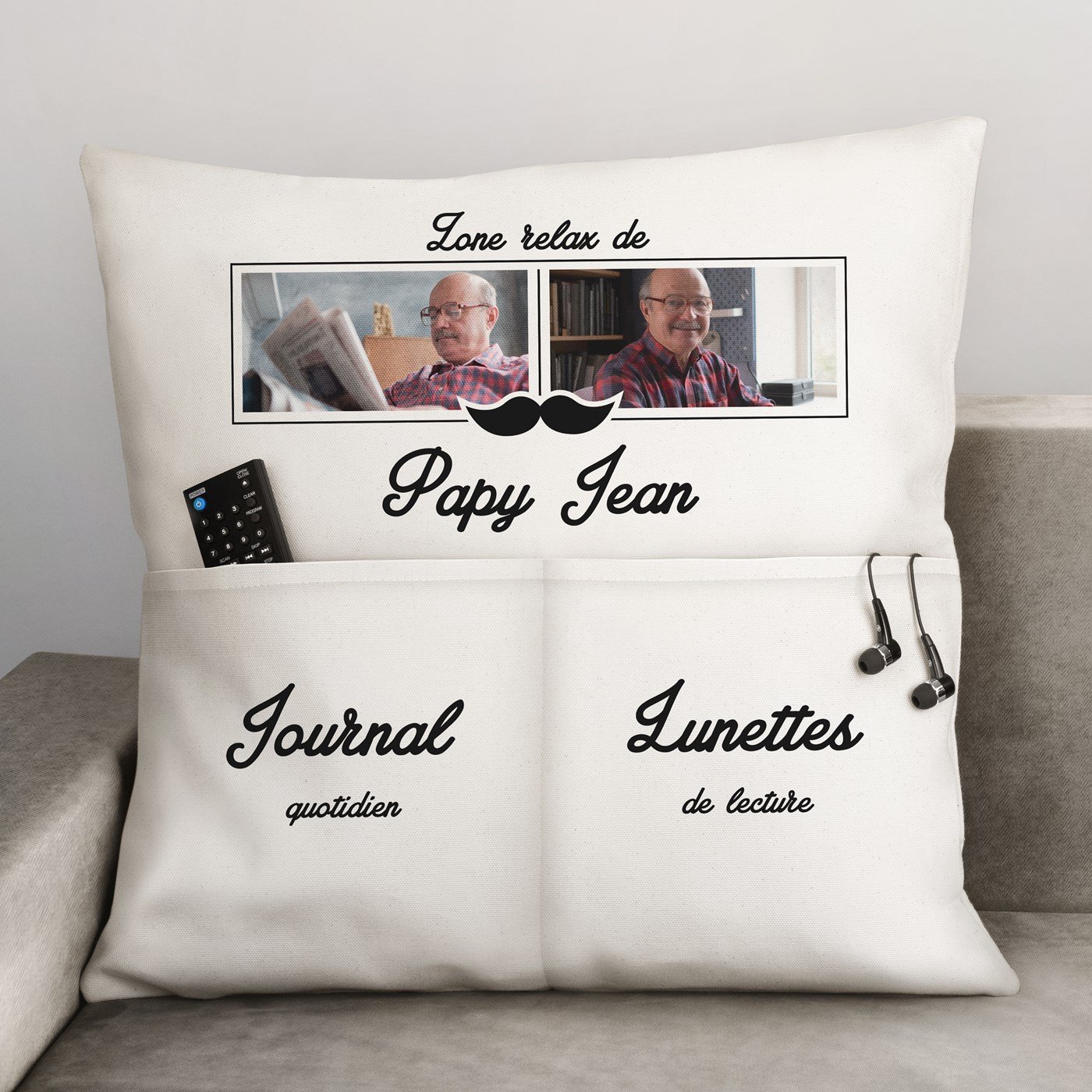 Almohada de algodón Murrano con bolsillos de almacenamiento y foto personalizada para el Día de los Abuelos