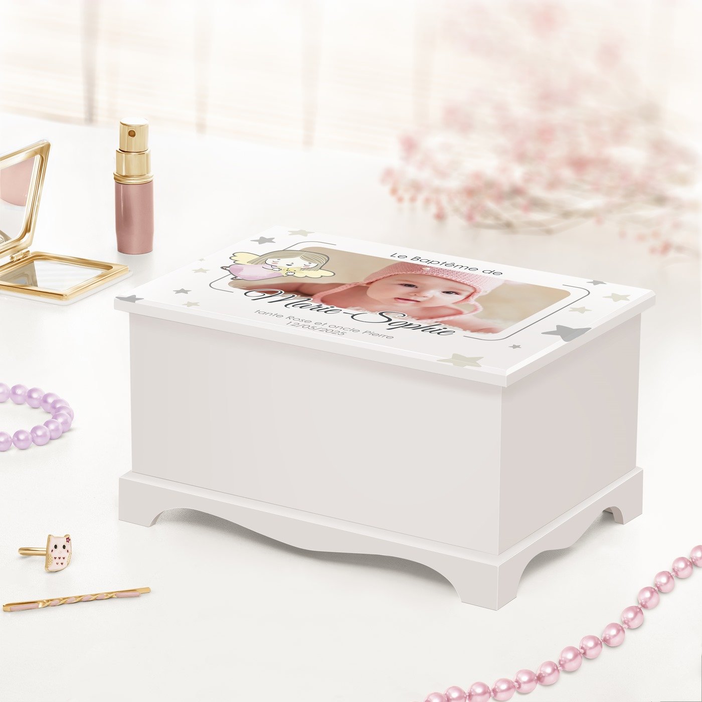 Caja de joyas musical personalizada de Murrano con tema de baile de ballet para el bautizo de su sobrina