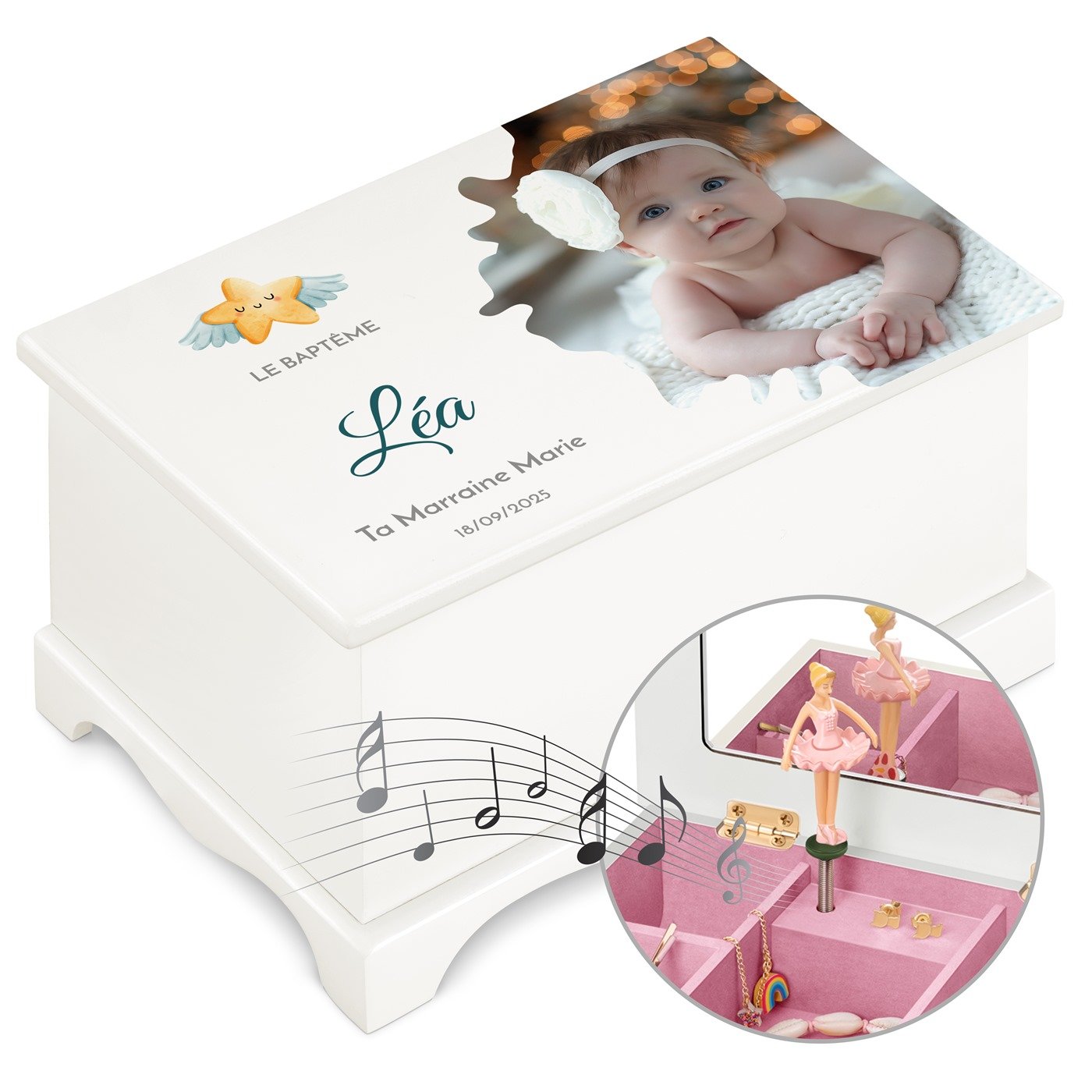 Murrano Personalized Musical Jewelry Box - Ballet Dancer and Photo for Goddaughter