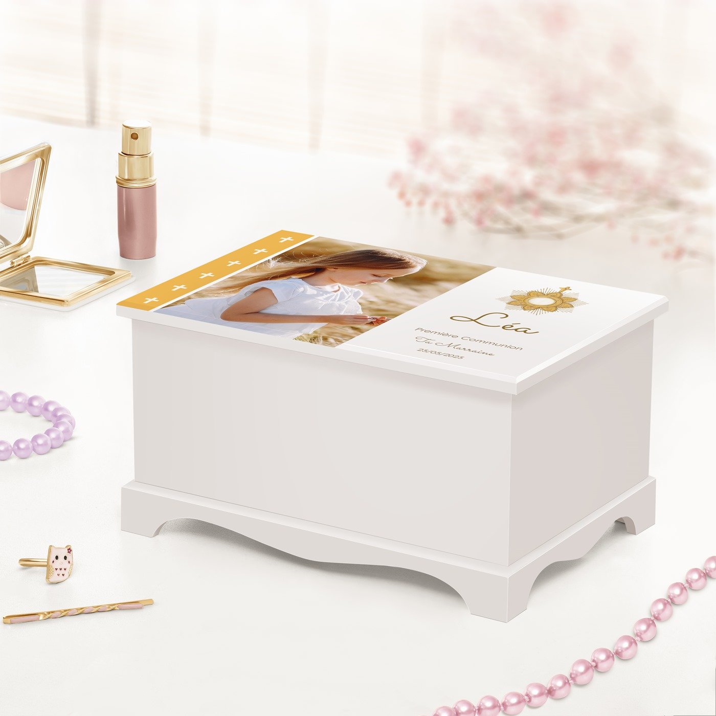 Boîte à bijoux musicale personnalisée Murrano - Ballerine avec photo pour la première communion de votre godille