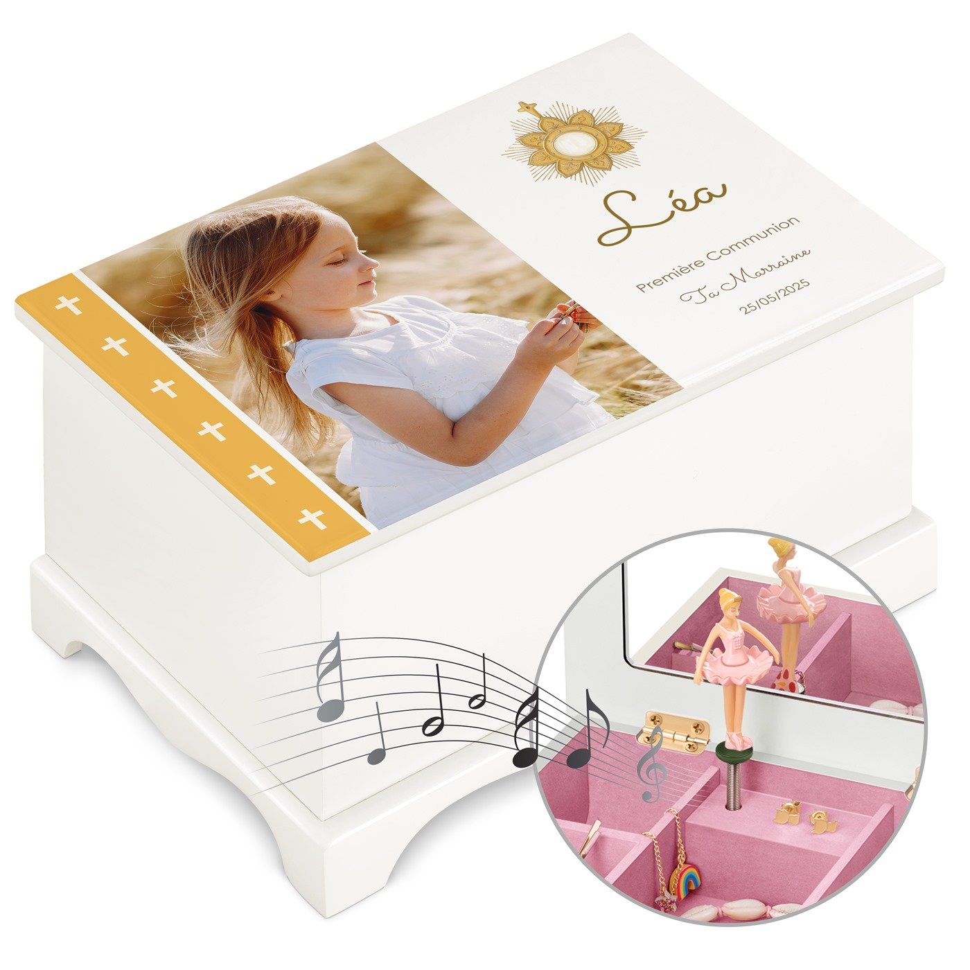 Murrano Personalized Musical Jewelry Box - Ballerina with Photo for Goddaughter's First Communion
