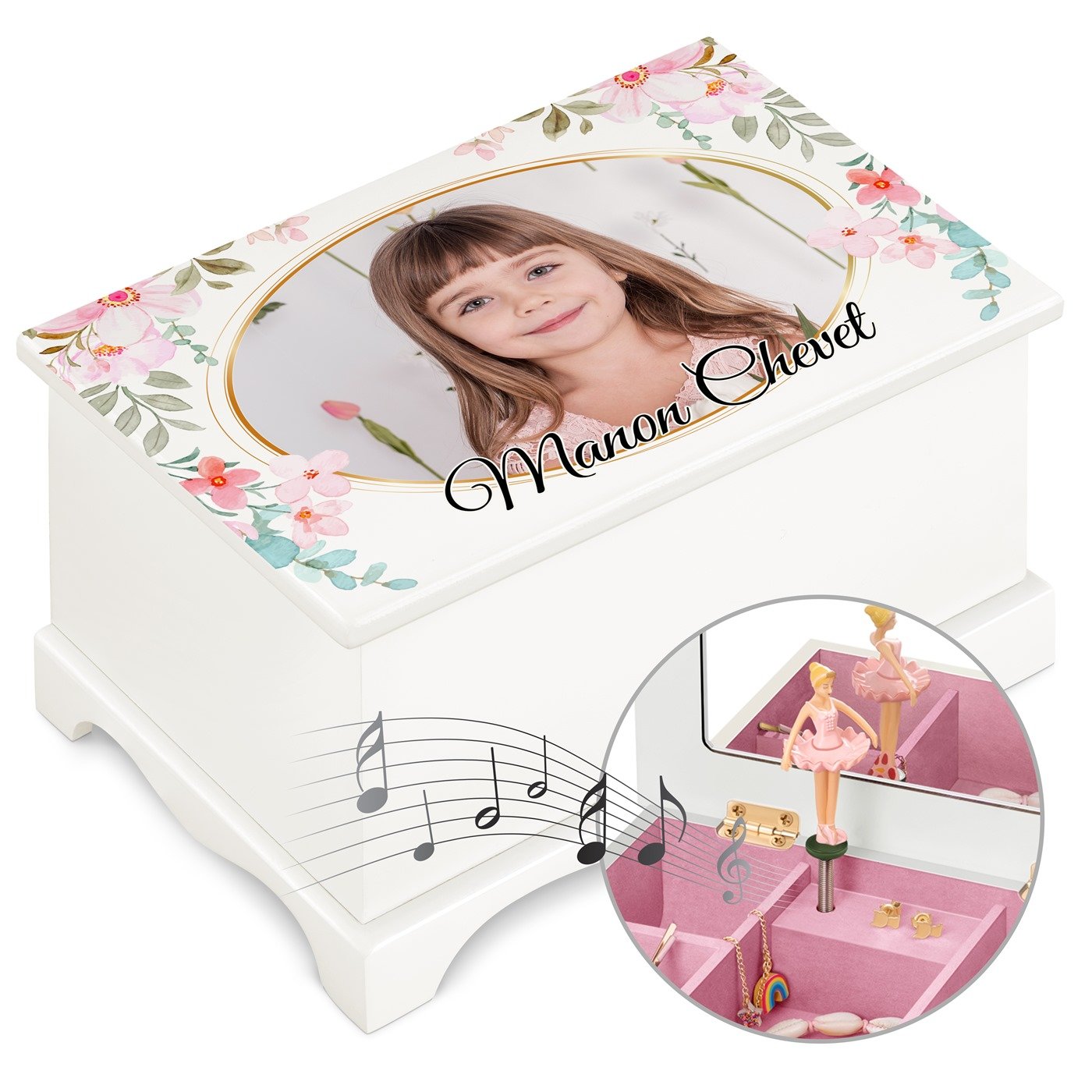 Caja de joyas musicala personalizada con foto y bailarina
