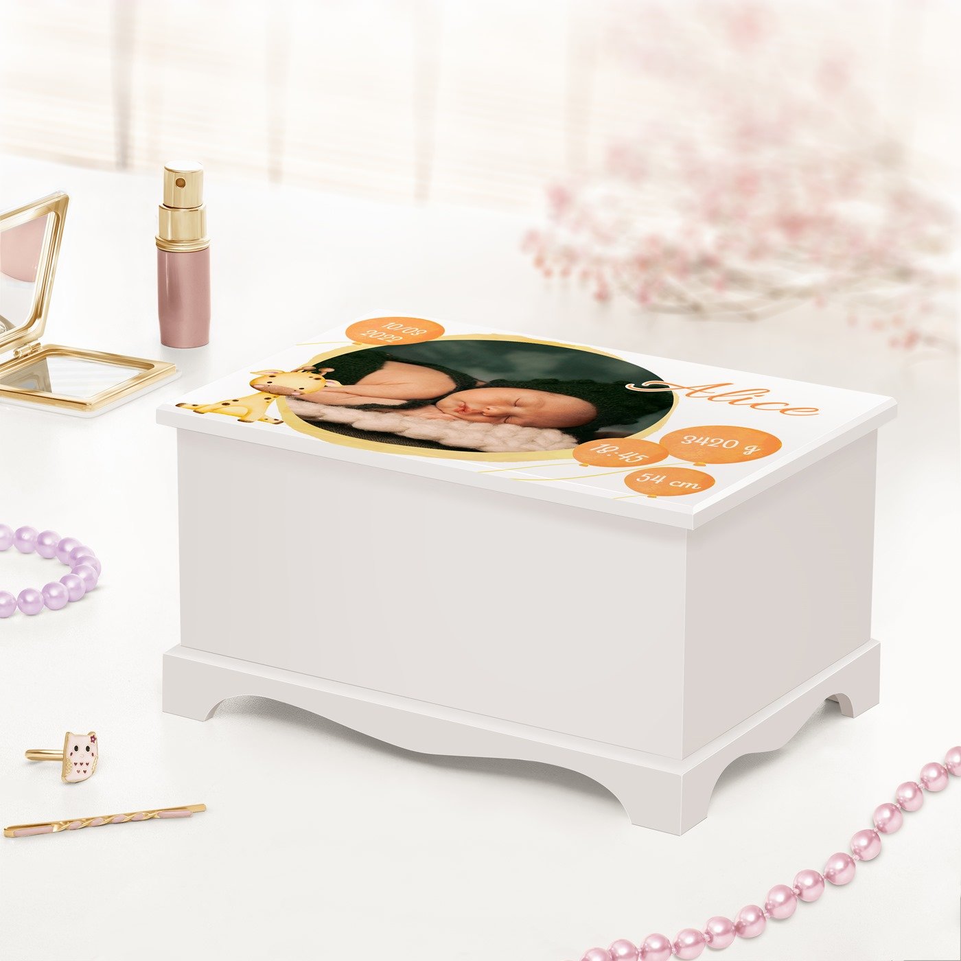 Murrano Musical Jewelry Box with Personalized Photo for a Niece's Birth