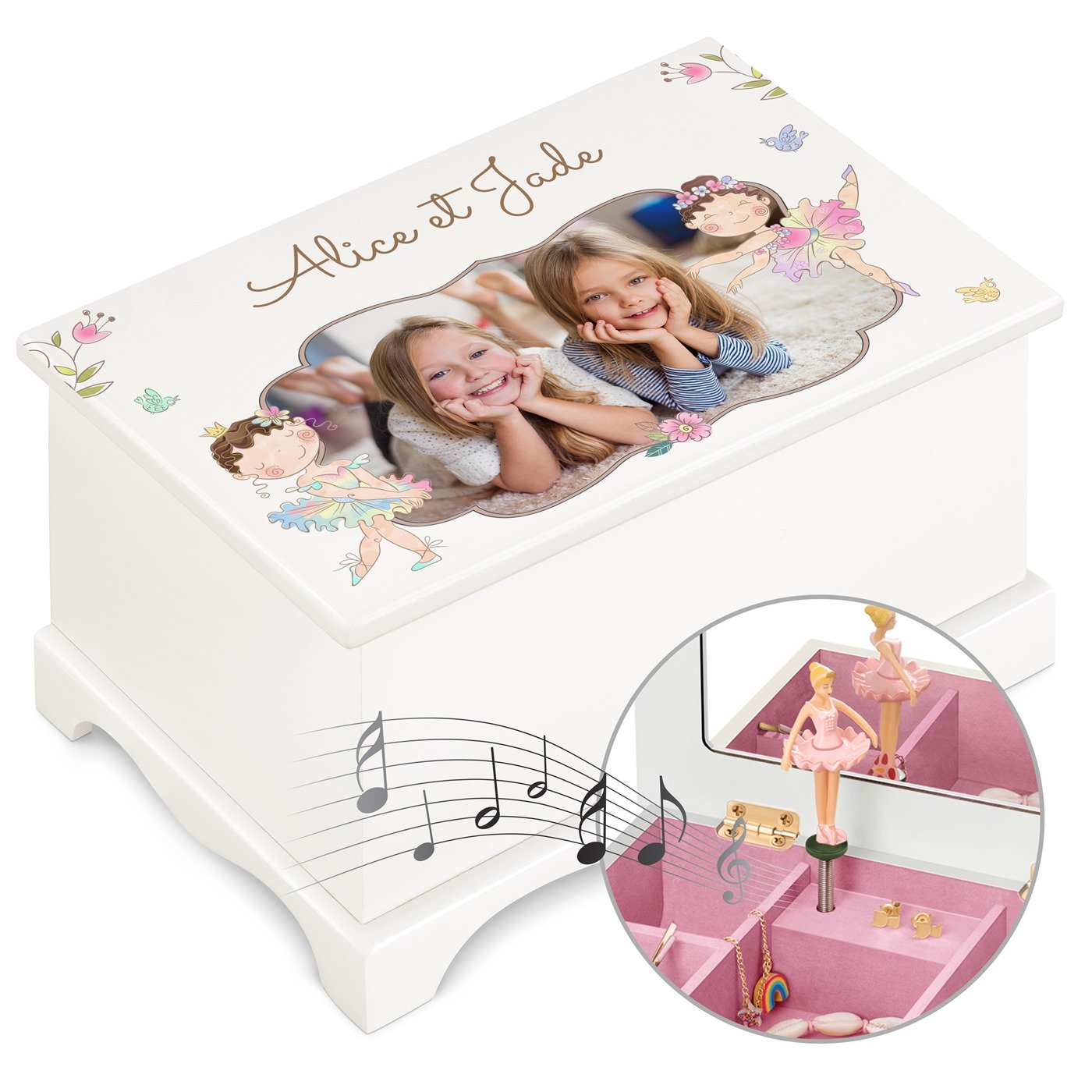 Murrano Musical Jewelry Box with Photo for Twin Girls