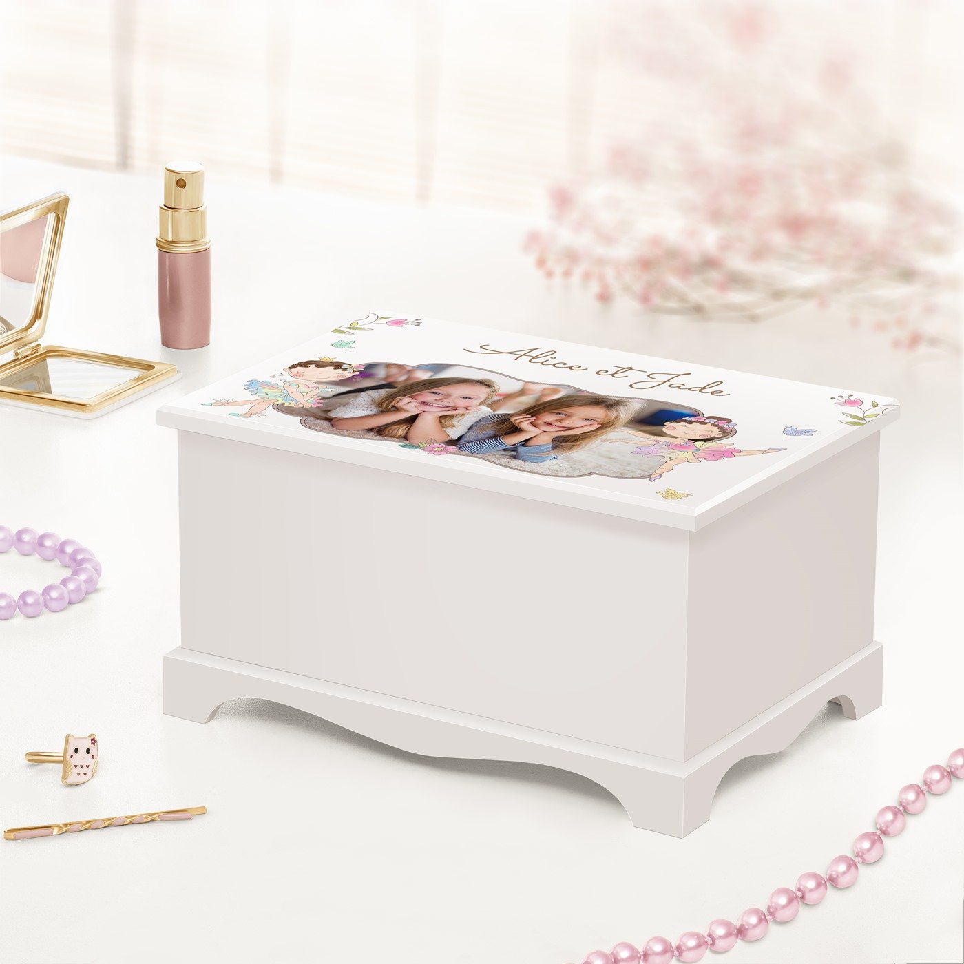 Caja musical Murrano con foto para gemelas