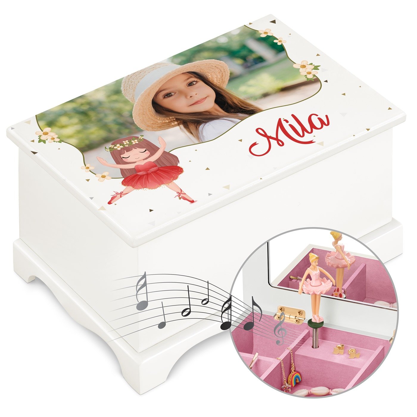 Murrano Musical Jewelry Box - Personalized with Photo for Girl