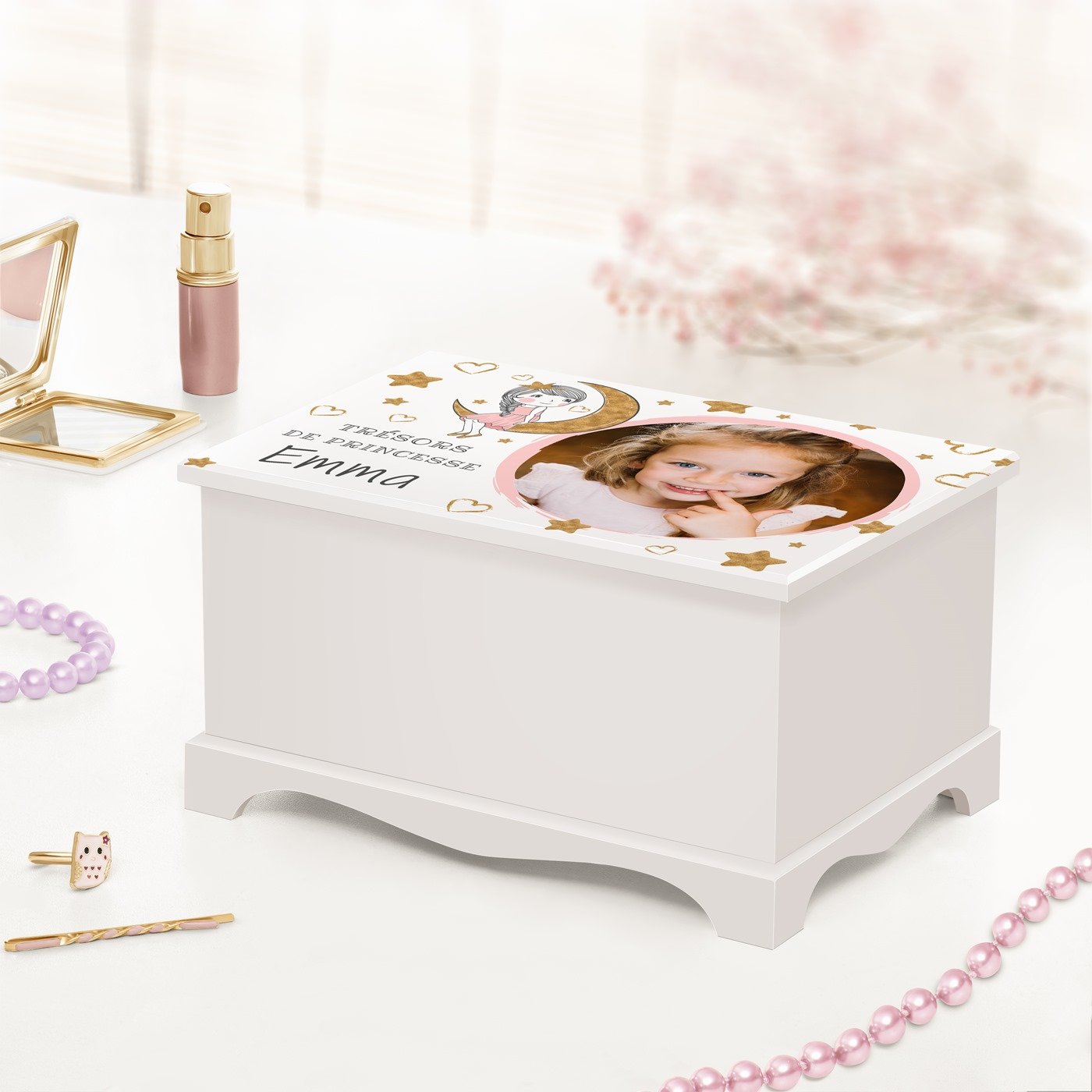 Caja de joyas musical personalizada Murrano con foto para niñas pequeñas