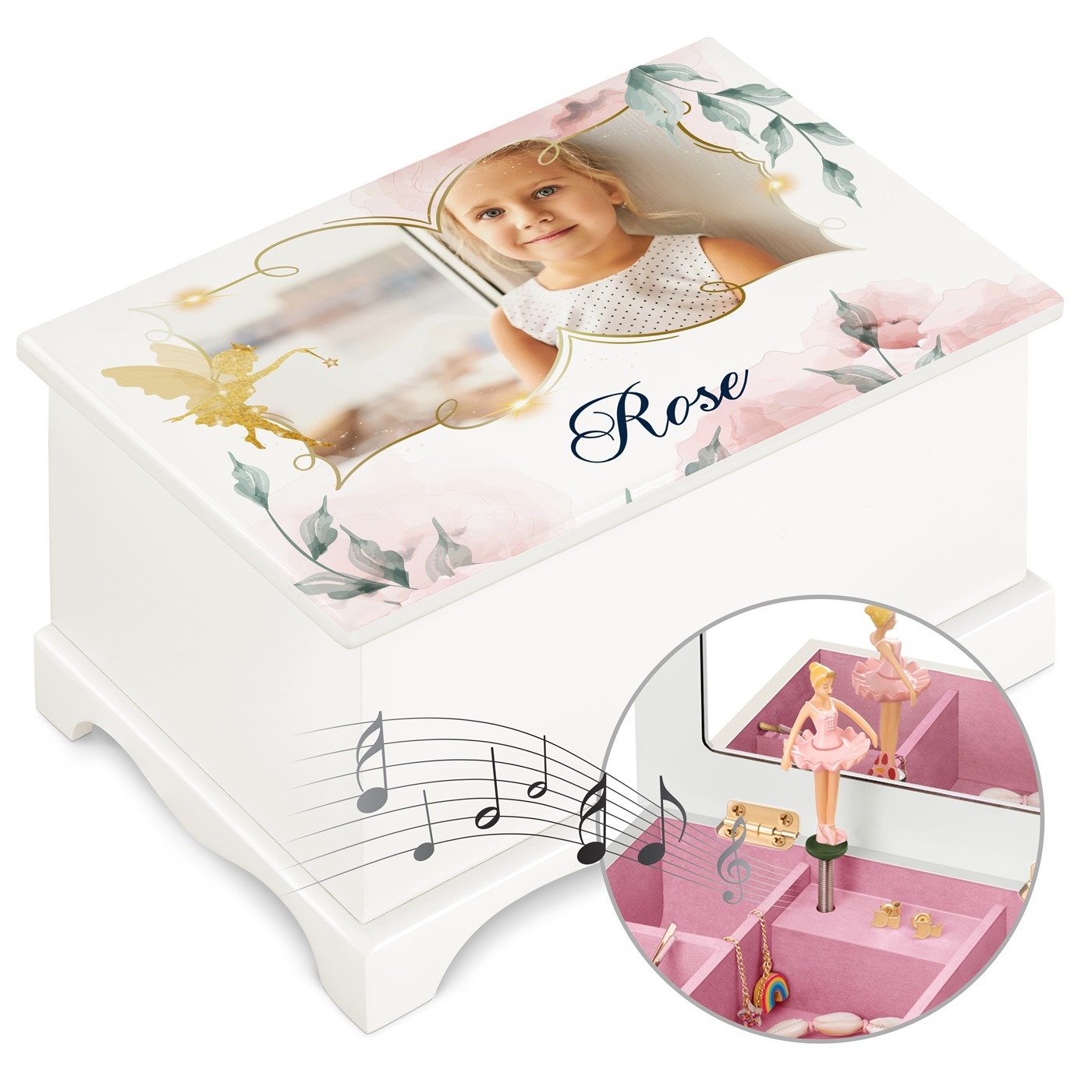 Murrano Musical Jewelry Box with Photo for Granddaughter