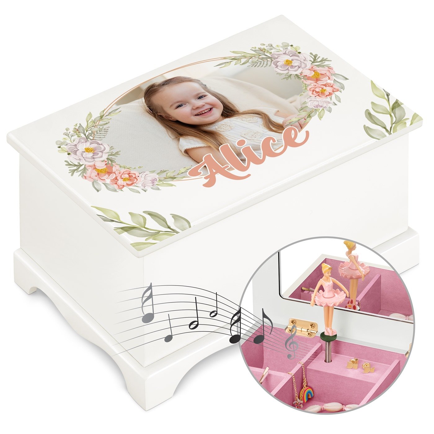 Murrano Personalized Musical Jewelry Box with Photo for Niece