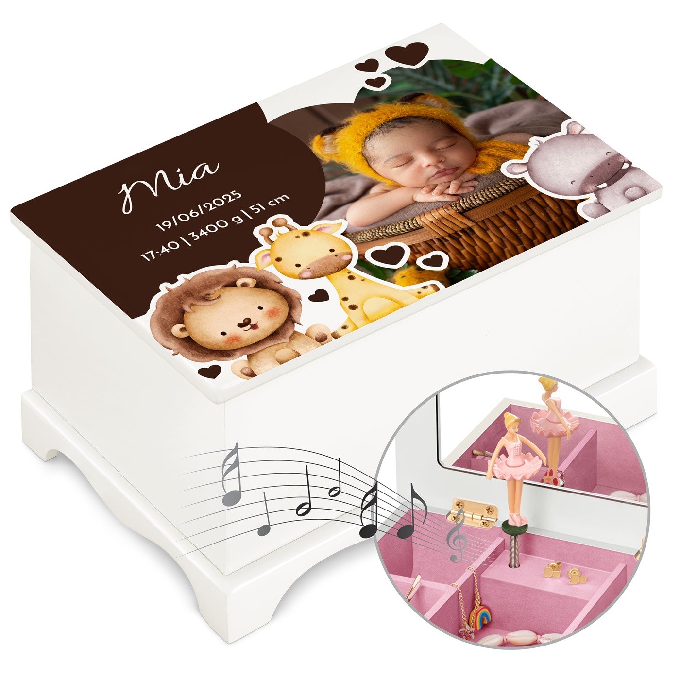 Murrano Musical Jewelry Box - Personalized with a Photo for Goddaughter's Birth