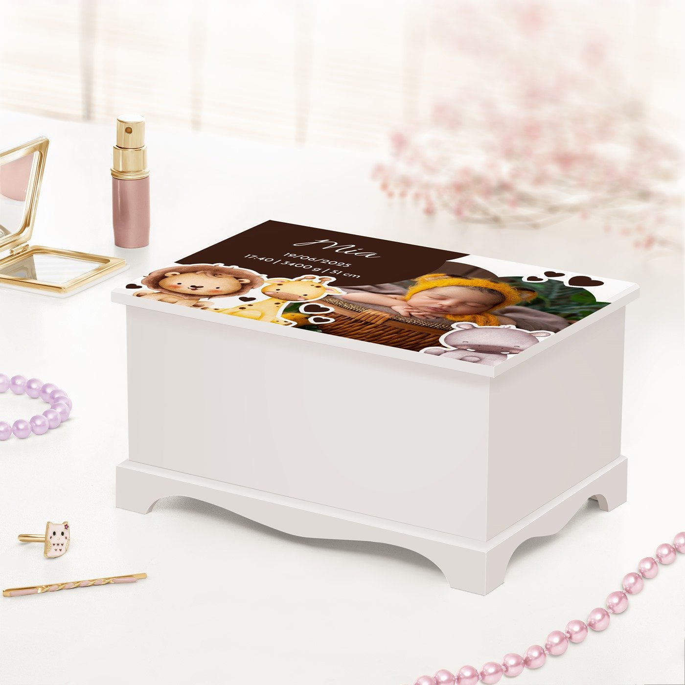 Murrano Musical Jewelry Box - Personalized with a Photo for Goddaughter's Birth
