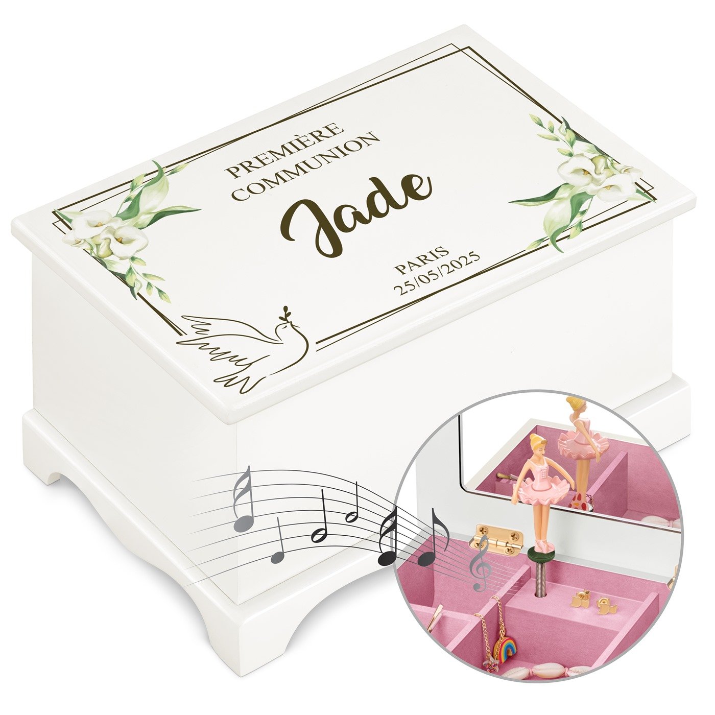Murrano Personalized Musical Jewelry Box for Little Girls - First Communion