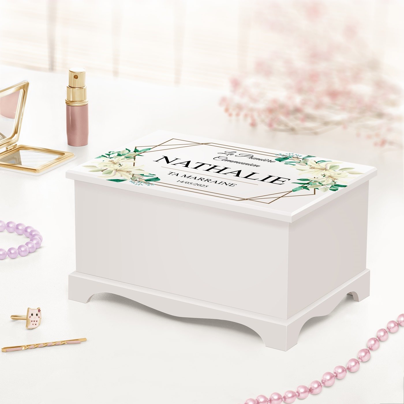 Caja musical de joyas personalizada Murrano para la primera comunión de su ahijada