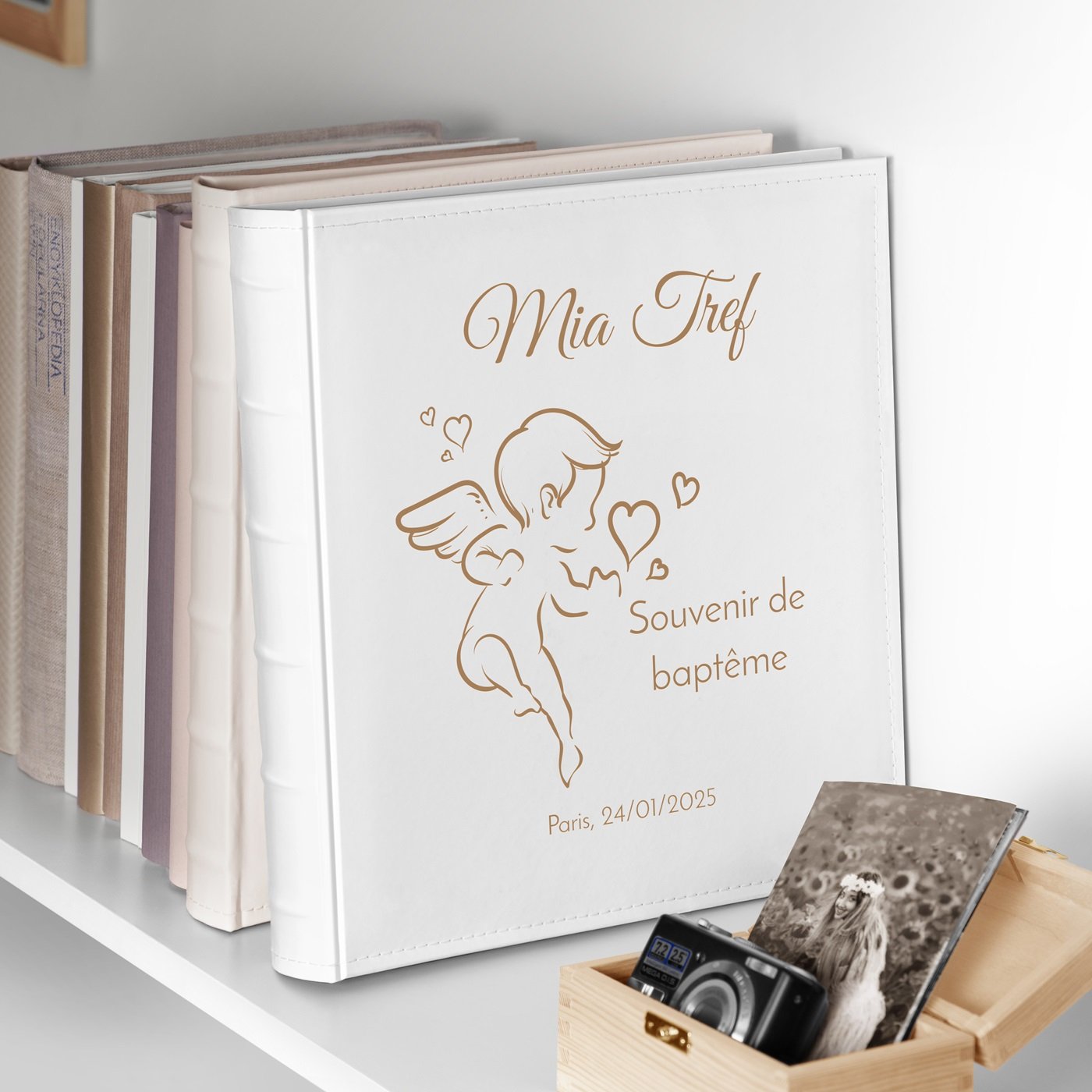 Album photo grand format personnalisé Murrano pour le baptême d'une fille