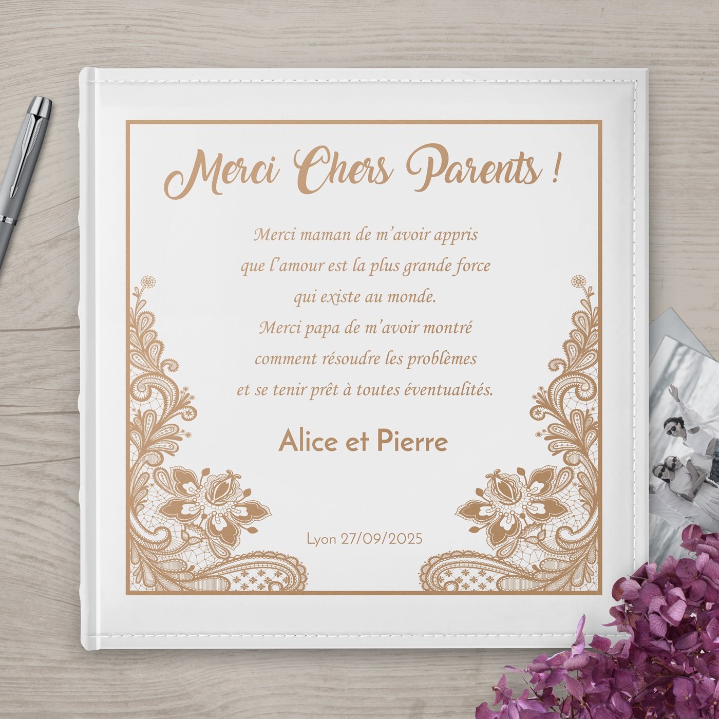 Álbum de fotos Murrano de gran formato personalizado para los padres agradecimiento de boda