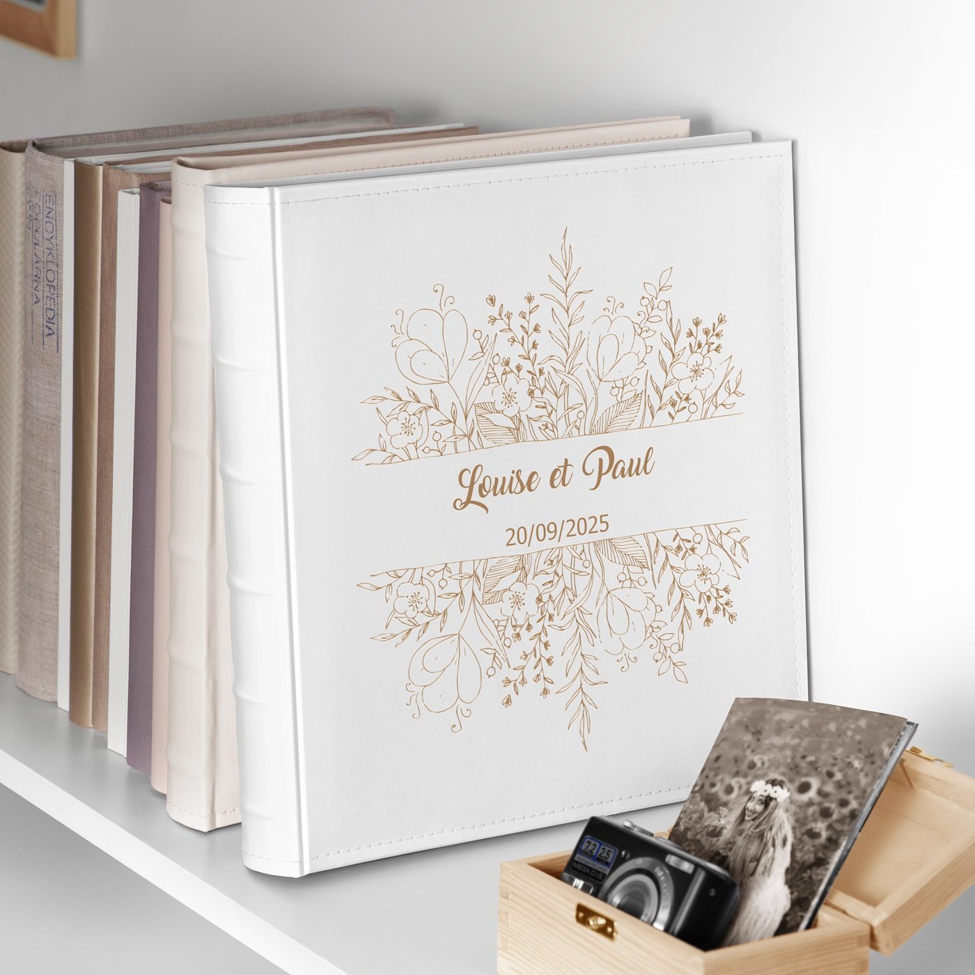 Murrano Large Photo Album with Floral Personalization for a Couple