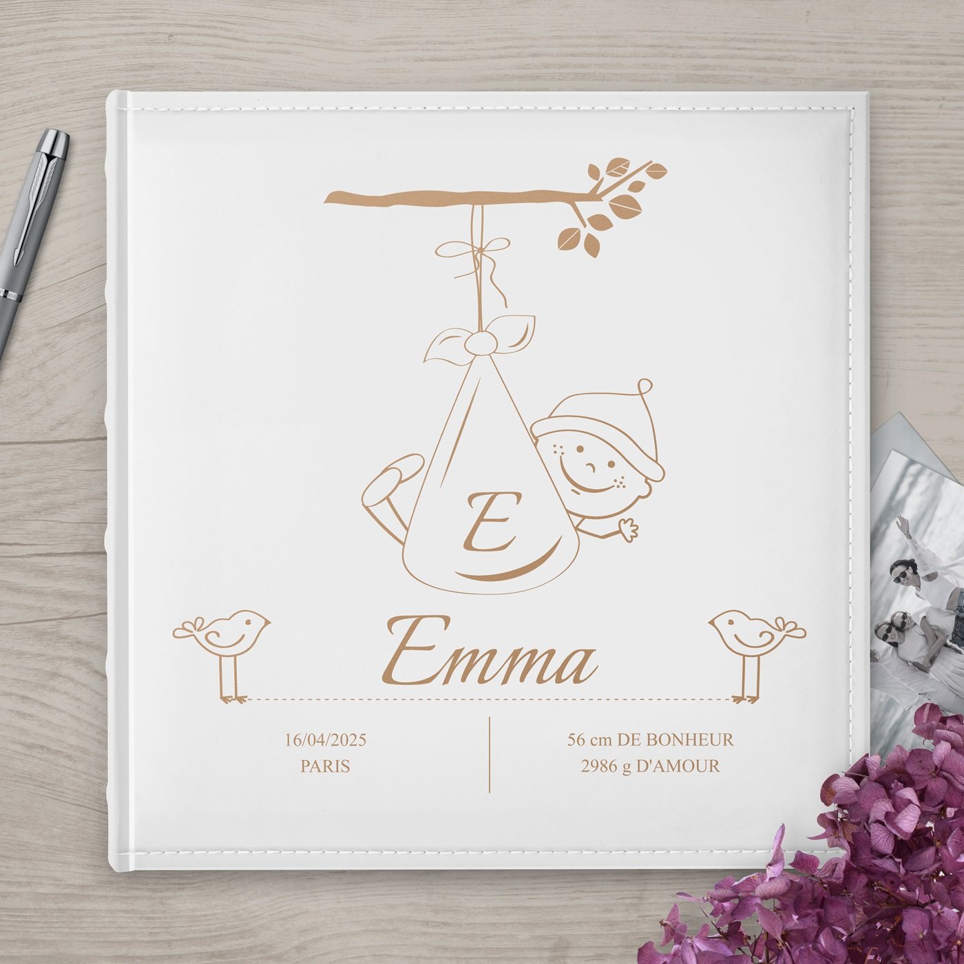 Álbum de fotos personalizado de gran formato Murrano para el nacimiento de una hija