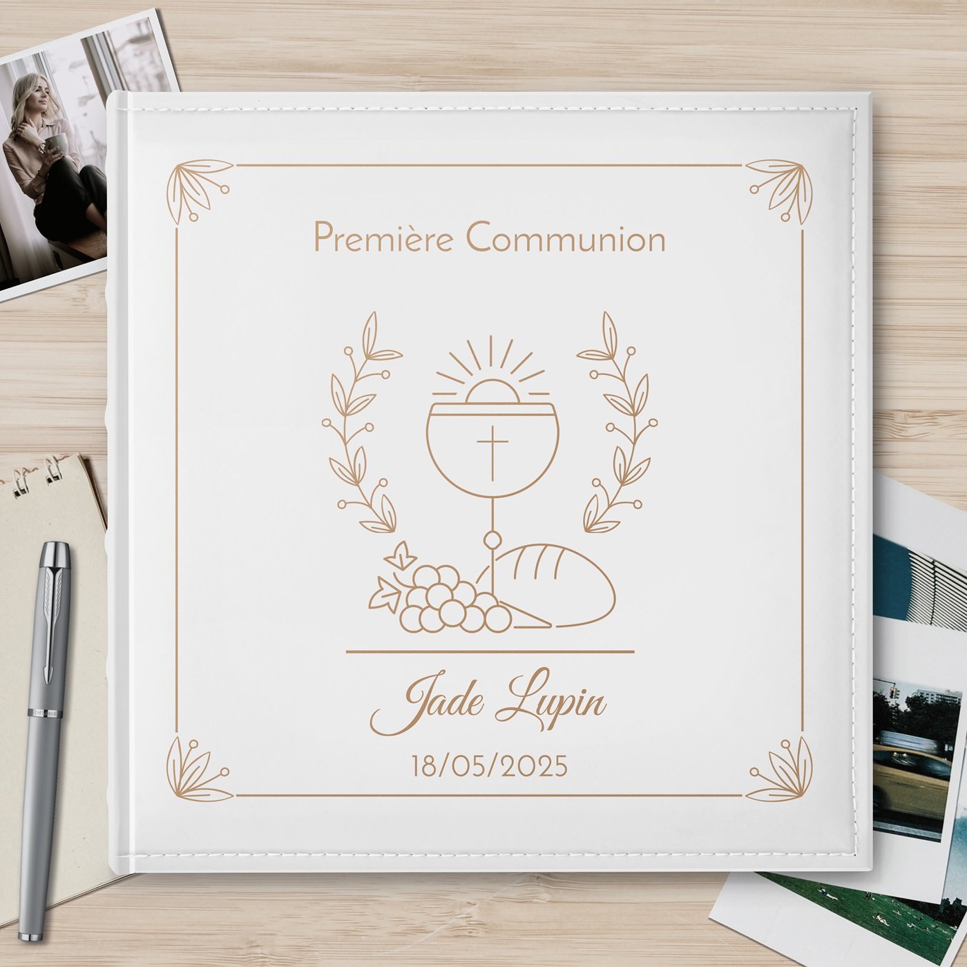 Álbum de fotos Murrano personalizado de gran formato para la primera comunión de una niña