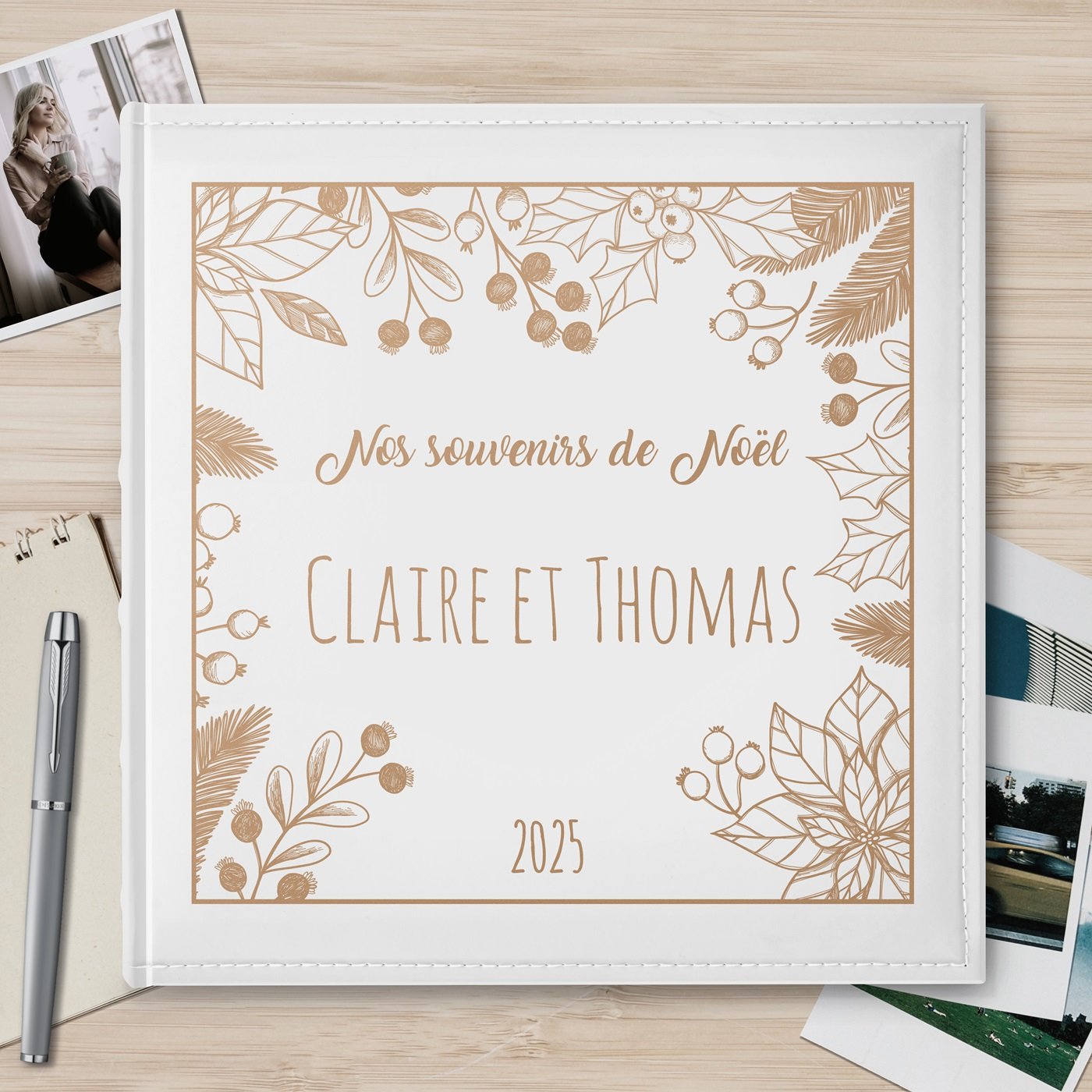 Álbum de fotos de gran formato personalizado para los recuerdos navideños de una pareja por Murrano