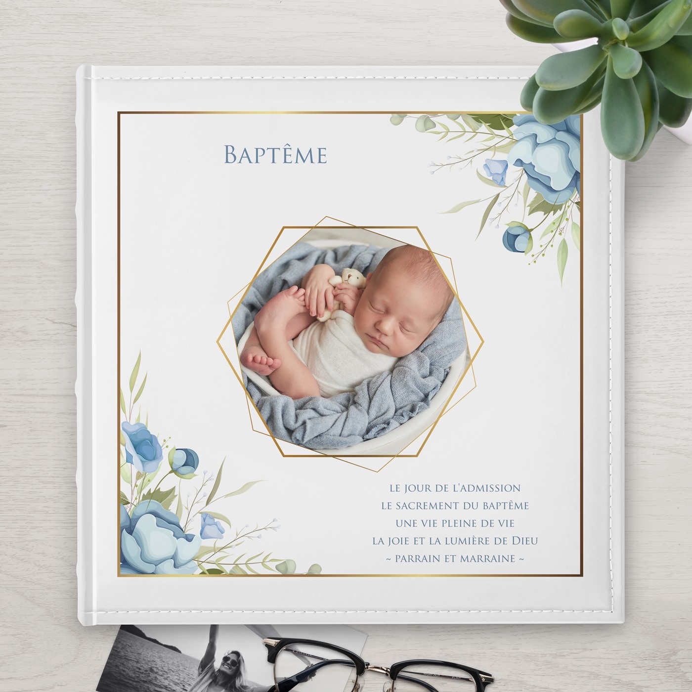 Álbum de fotos Murrano 10x15 con portada impresa para el bautismo del niño