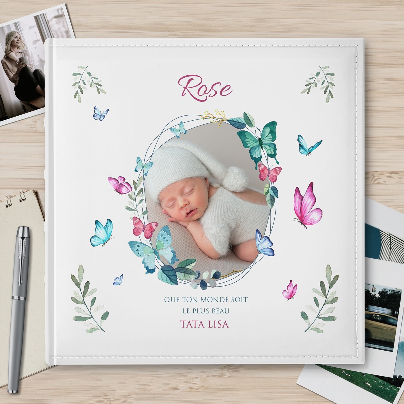 Álbum de fotos Murrano 10x15 con portada personalizada para el bautismo de una niña