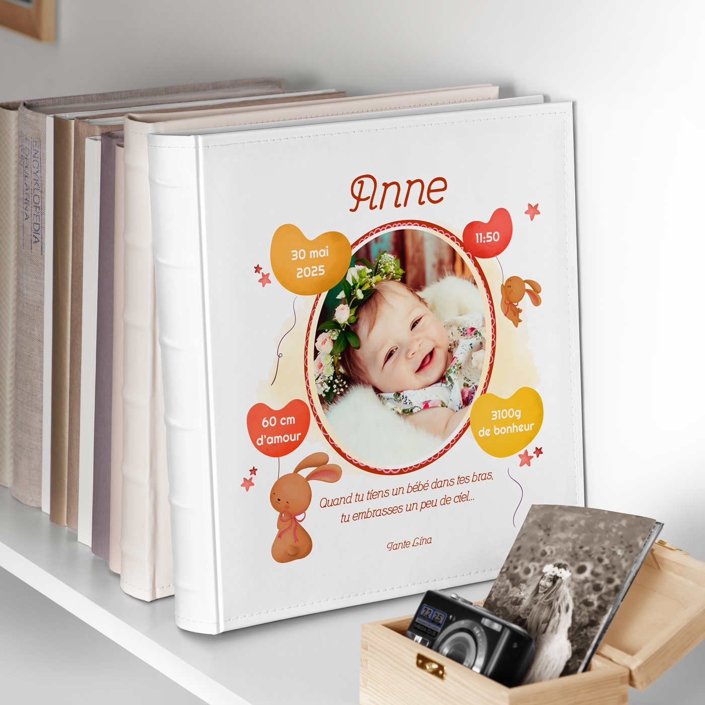 Murrano Photo Album 10x15 for Baby Girl, Personalized Cover