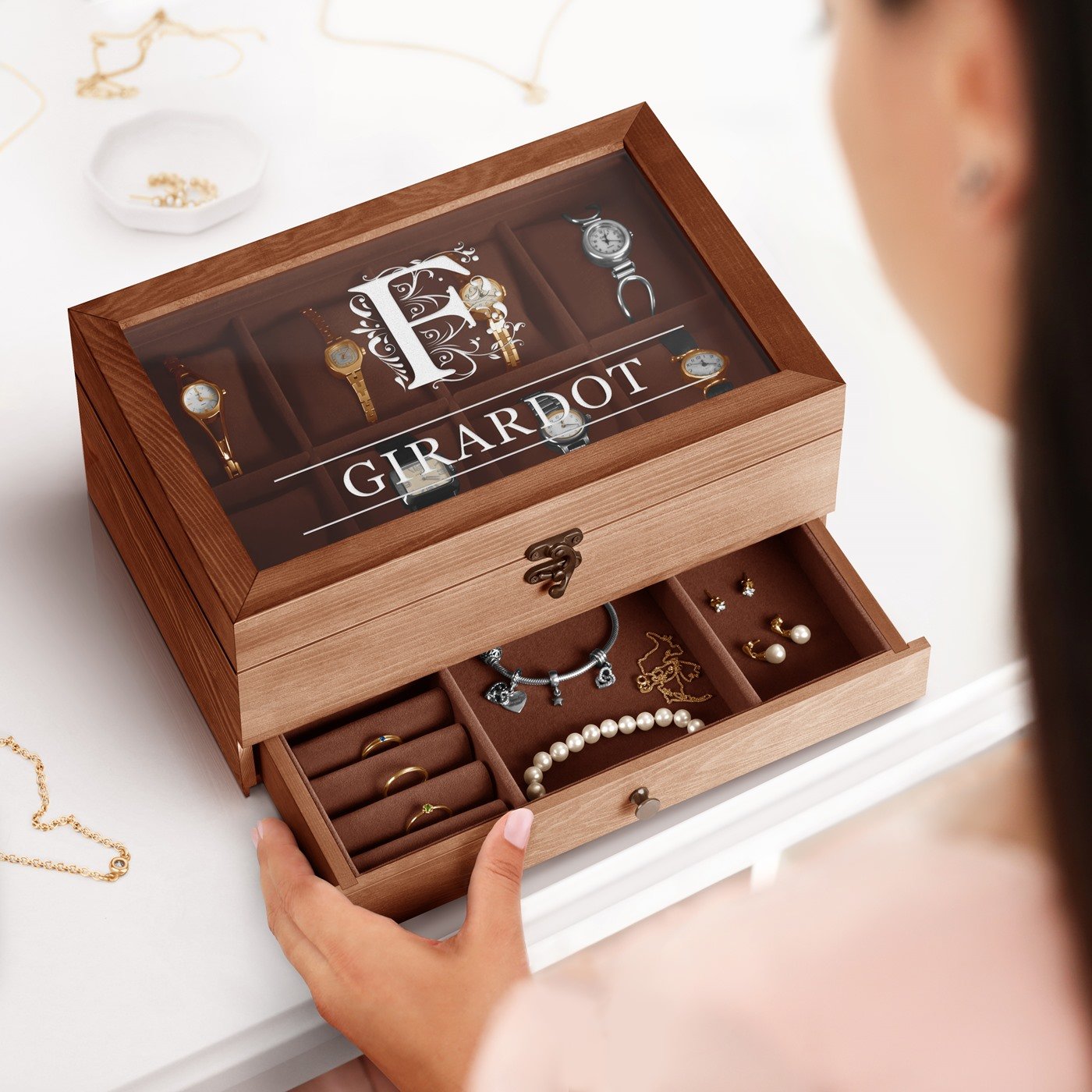 Murrano Personalized Watch and Jewelry Box with Engraving