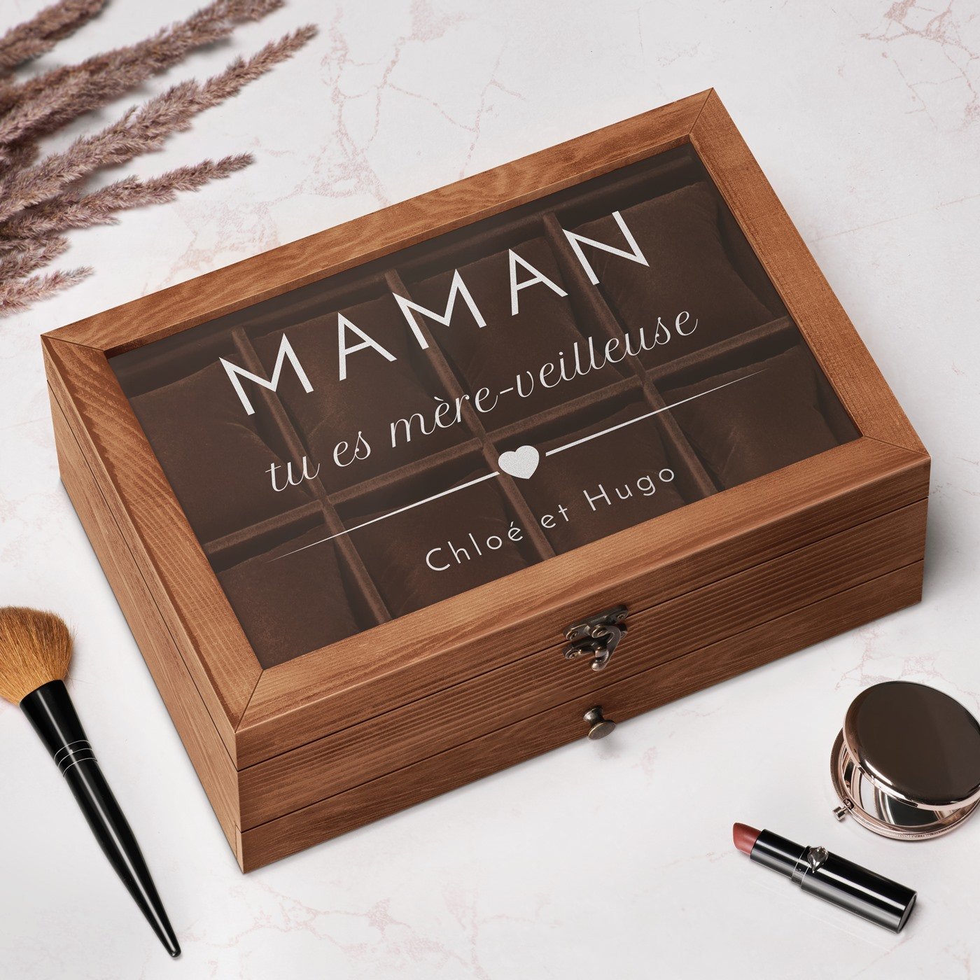 Caja de relojes y joyas personalizada Murrano para el Día de las Madres