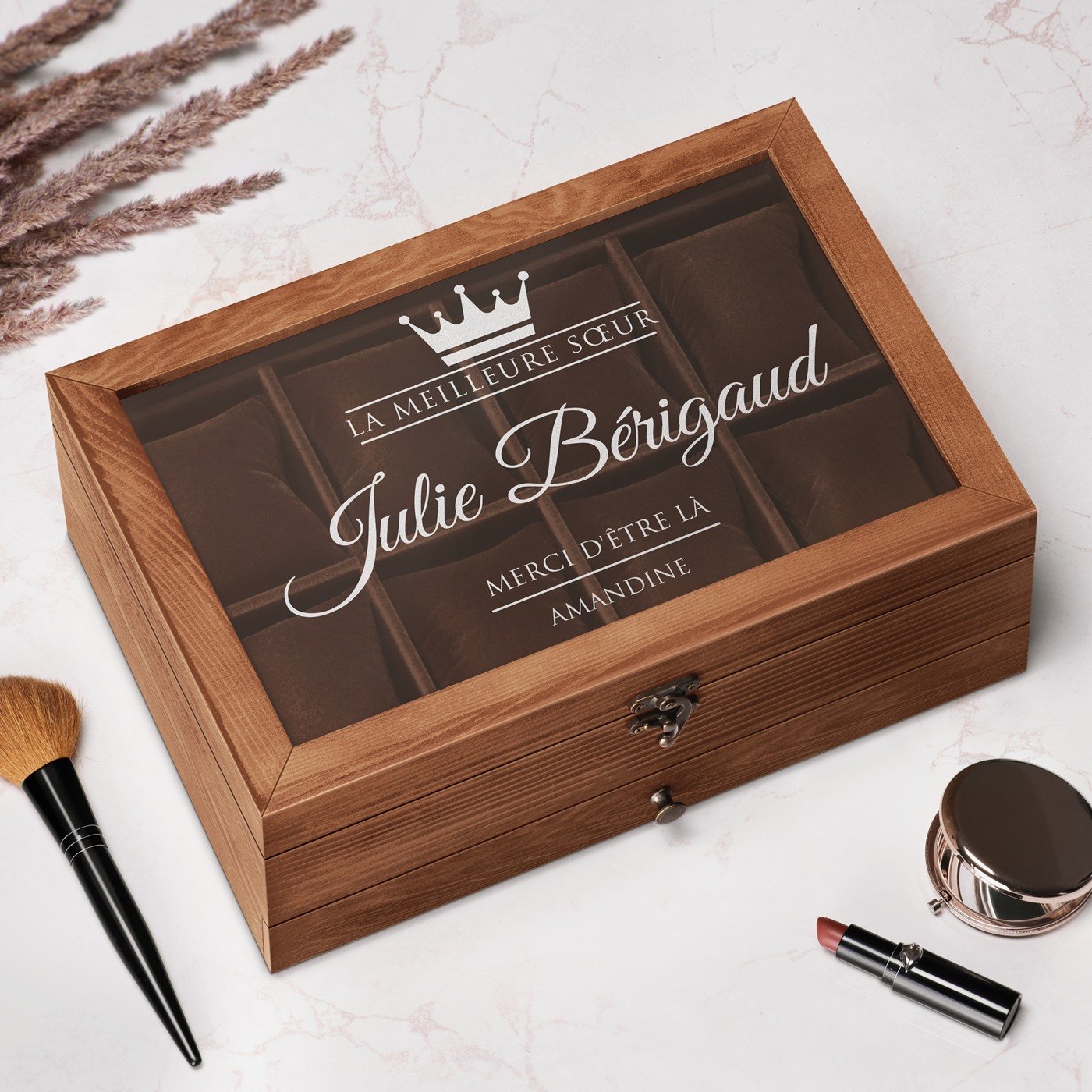 Murrano Personalized Watch and Jewelry Box for Sister's Birthday