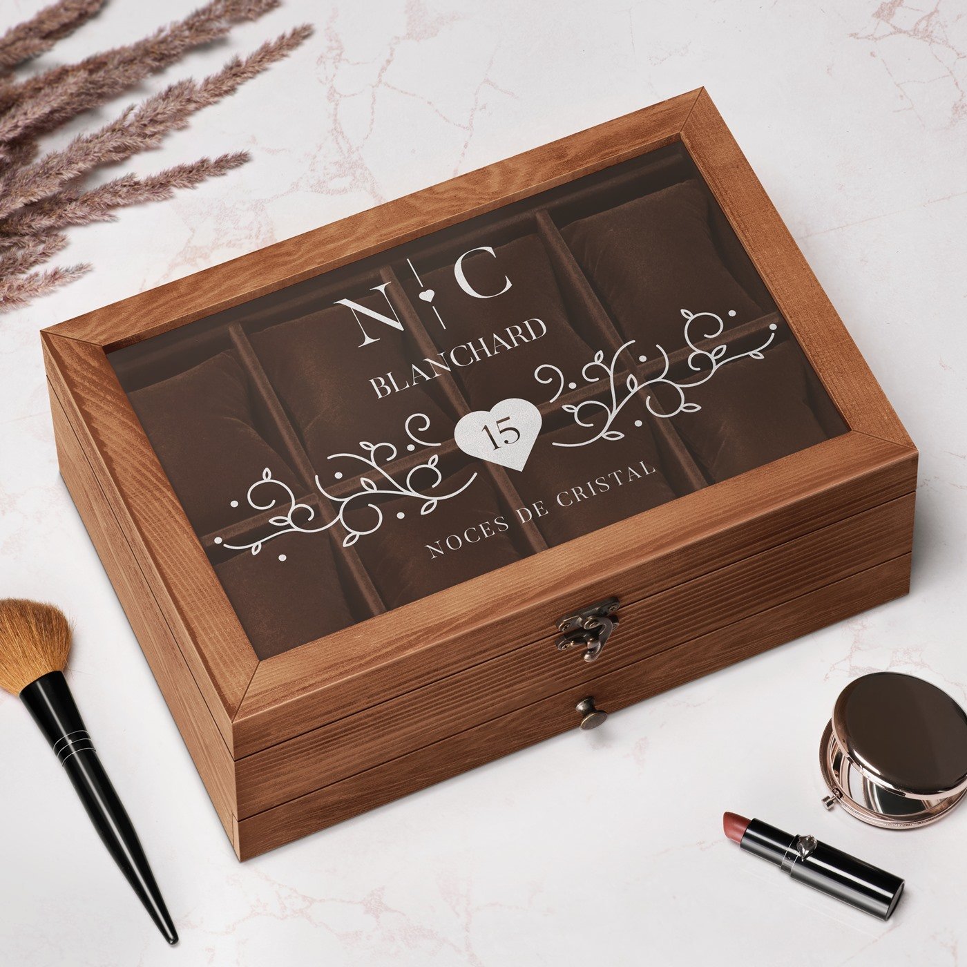 Caja para relojes y joyas Murrano para 15 años de matrimonio