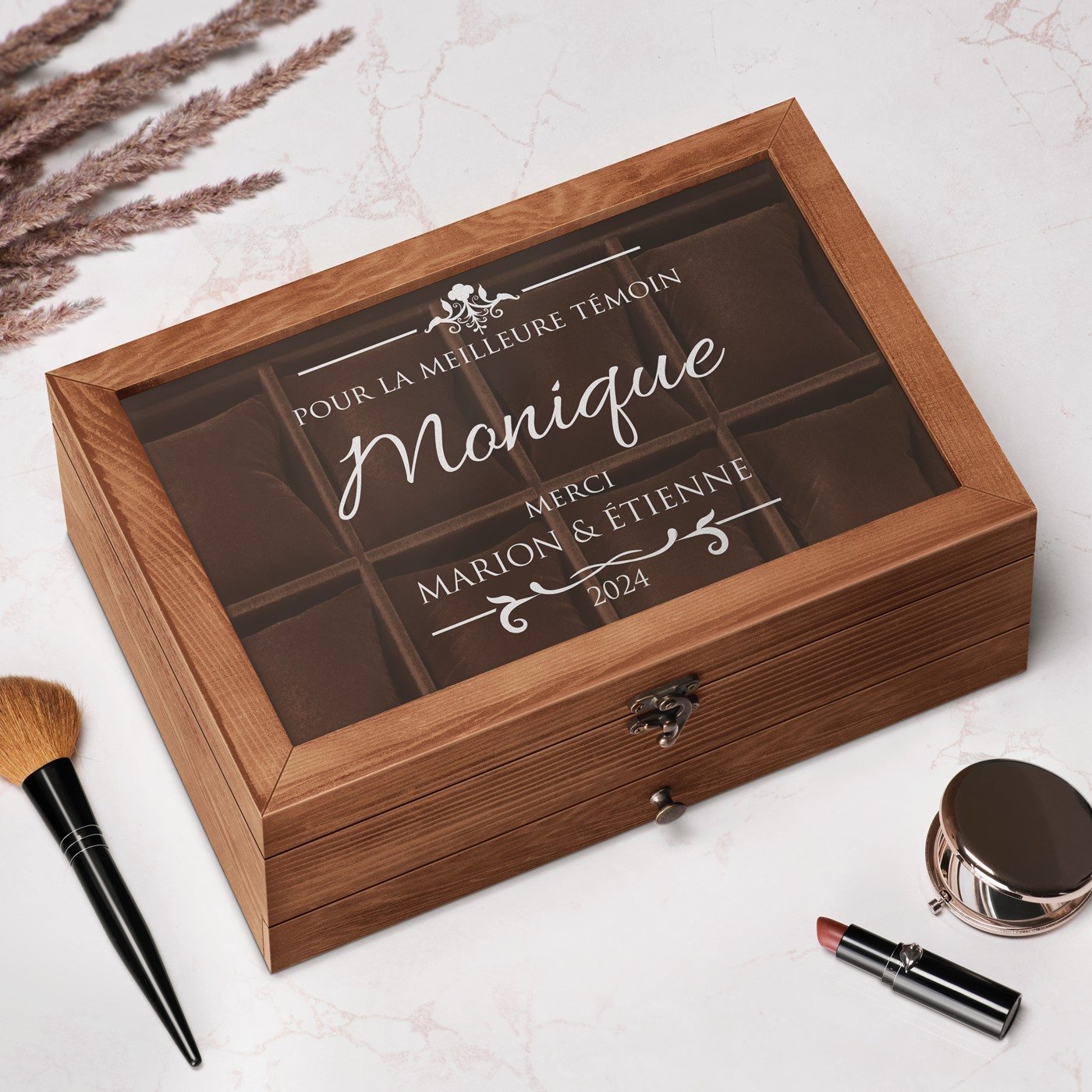 Caja para relojes y joyas personalizada Murrano con grabado
