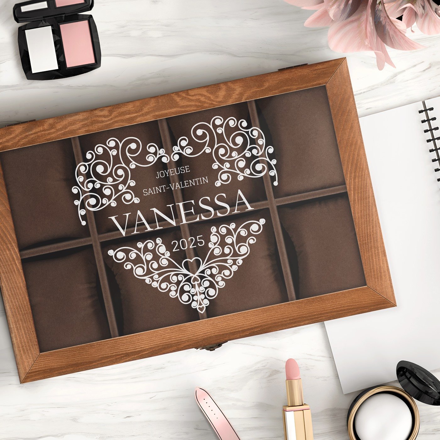 Caja personalizada para relojes y joyas de Murrano para tu esposa en San Valentín