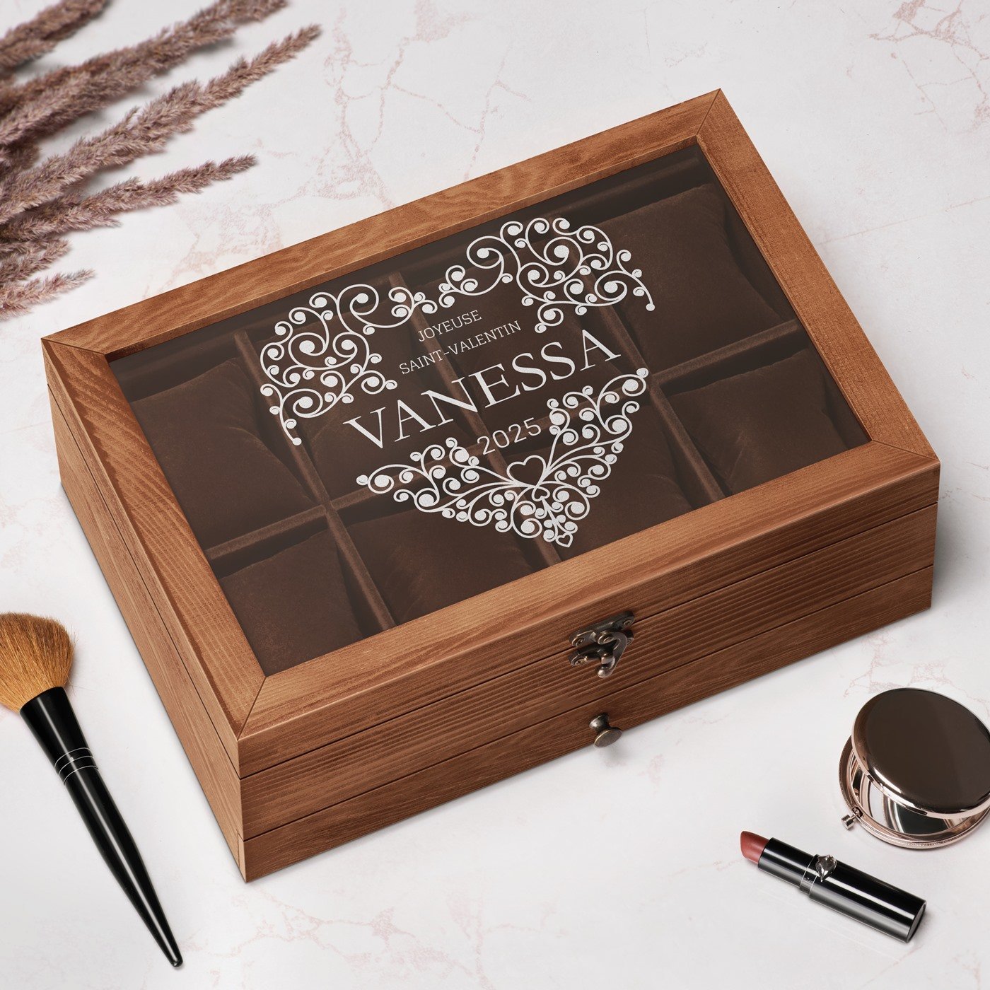 Caja personalizada para relojes y joyas de Murrano para tu esposa en San Valentín