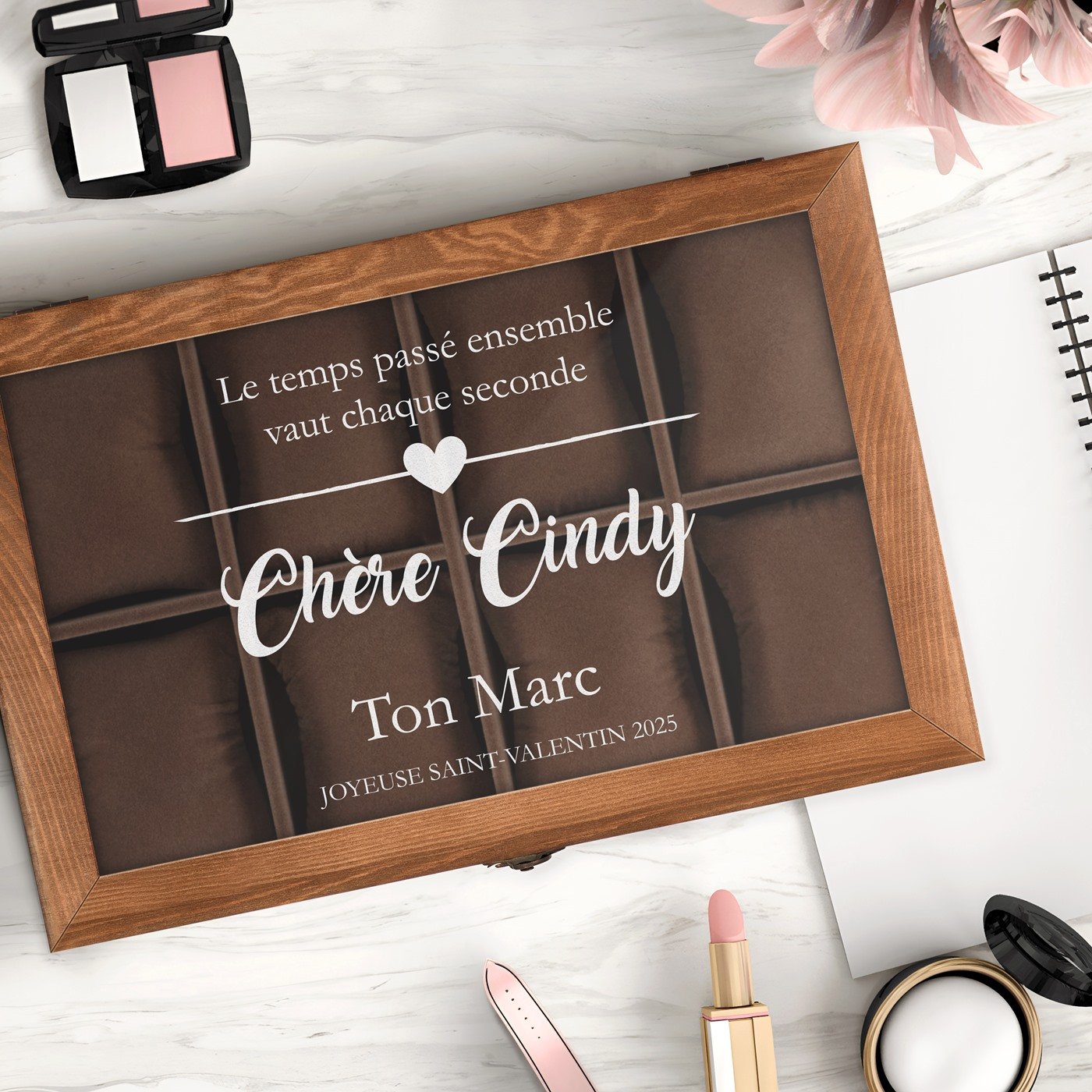 Caja de relojes y joyas personalizada Murrano para el Día de San Valentín