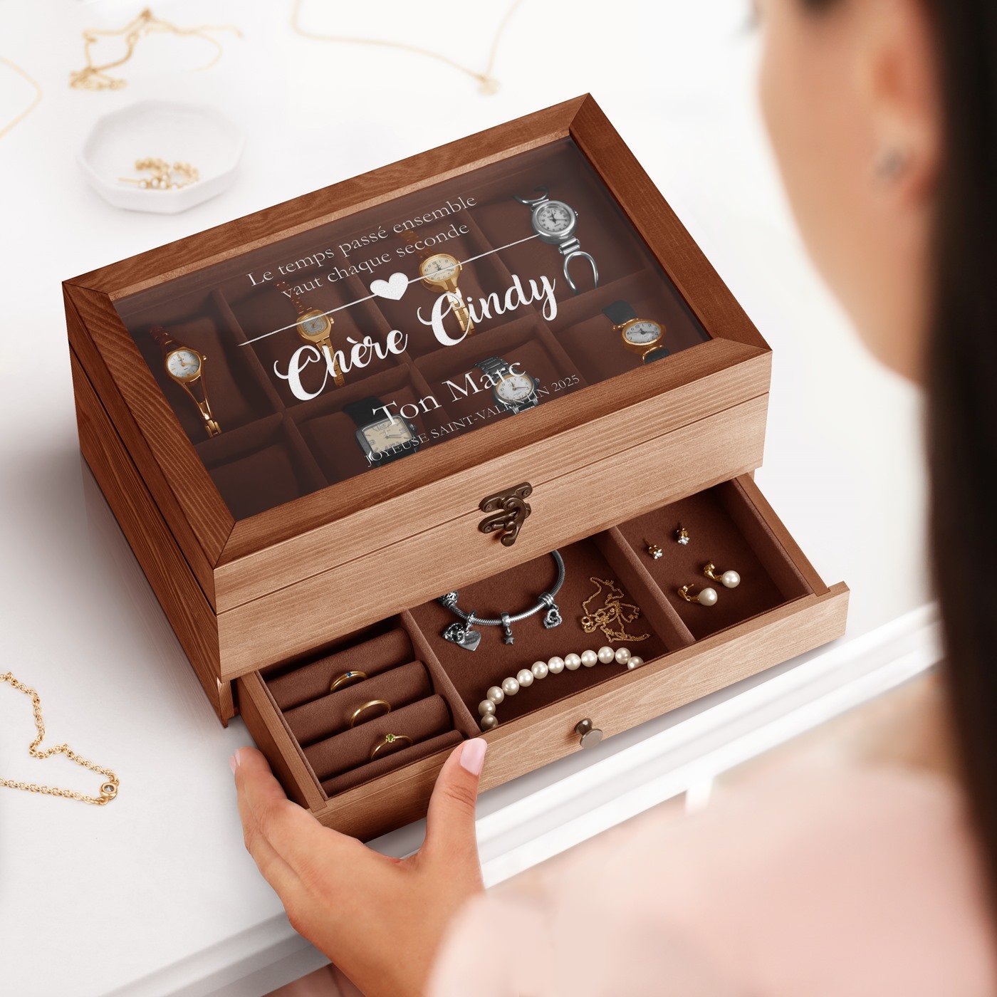 Caja de relojes y joyas personalizada Murrano para el Día de San Valentín