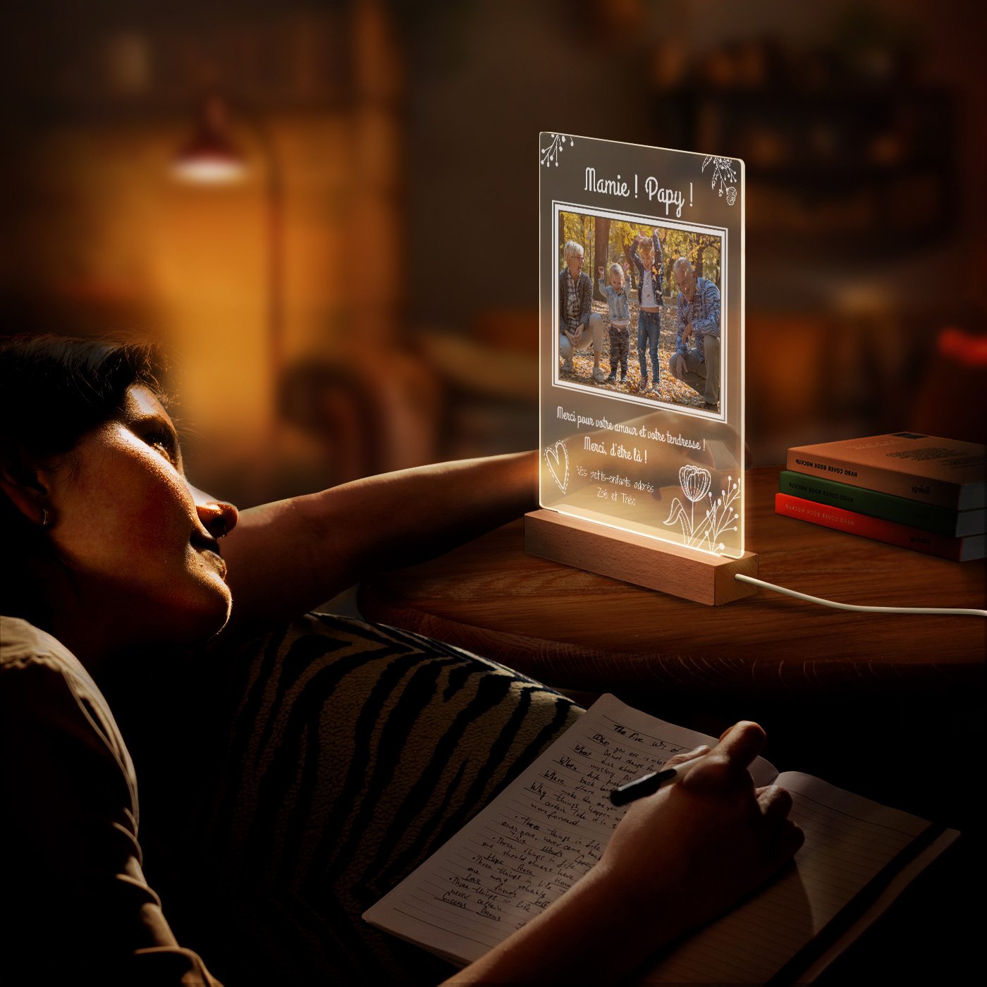 Lámpara LED personalizada de tamaño XL con foto para abuelos